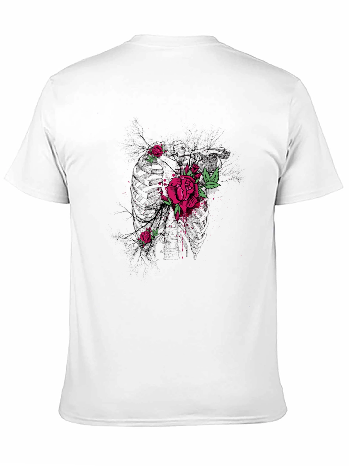 Floral Rose Graphic Print Mens Black T-Shirt