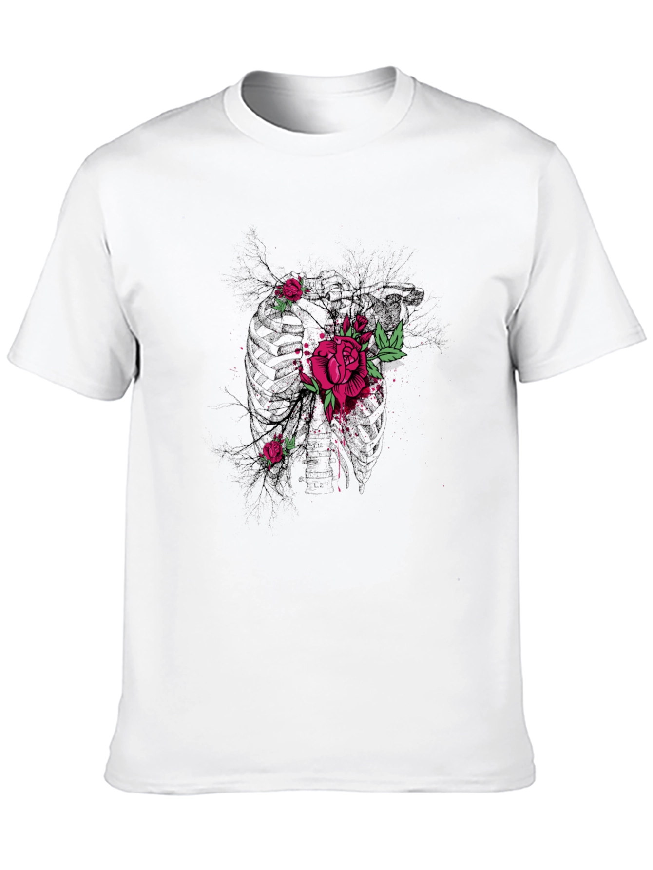 Floral Rose Graphic Print Mens Black T-Shirt