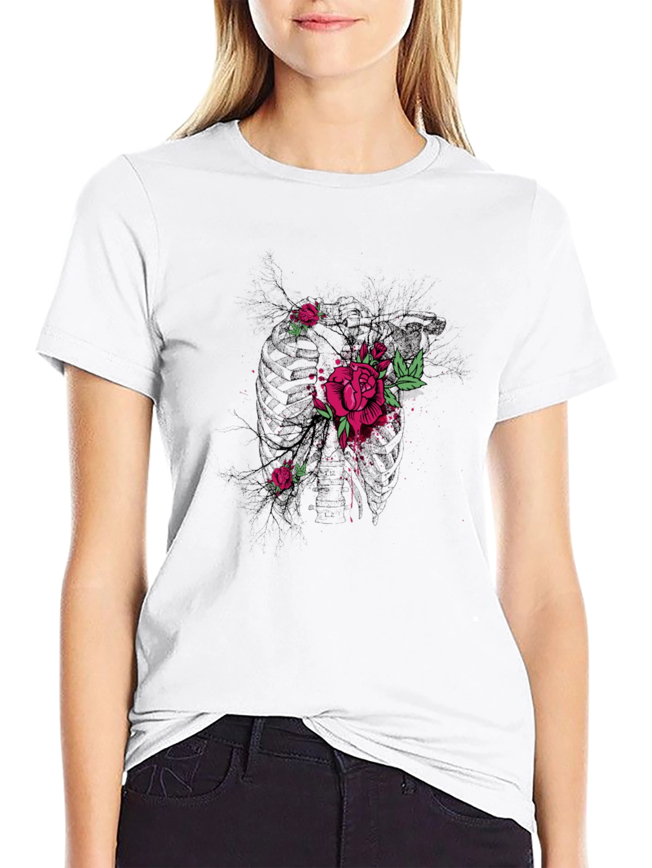 Floral Rose Graphic Print Mens Black T-Shirt