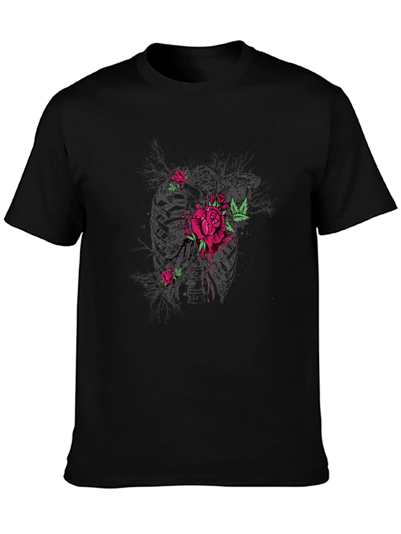 Floral Rose Graphic Print Mens Black T-Shirt