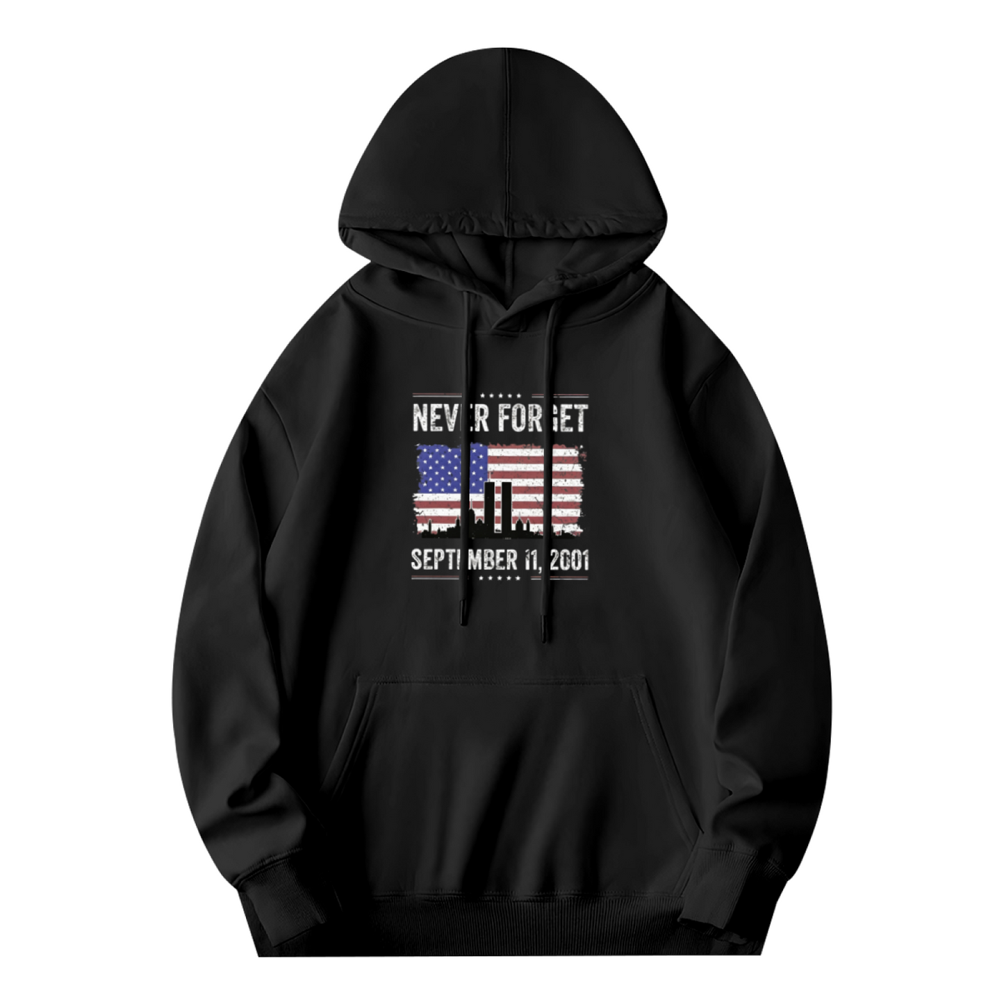 Never Forget September 11 2001 American Flag Twin Towers Graphic Hoodie