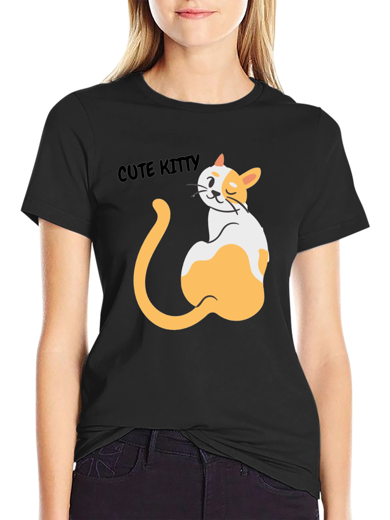 Cute Kitty Graphic Black T-Shirt