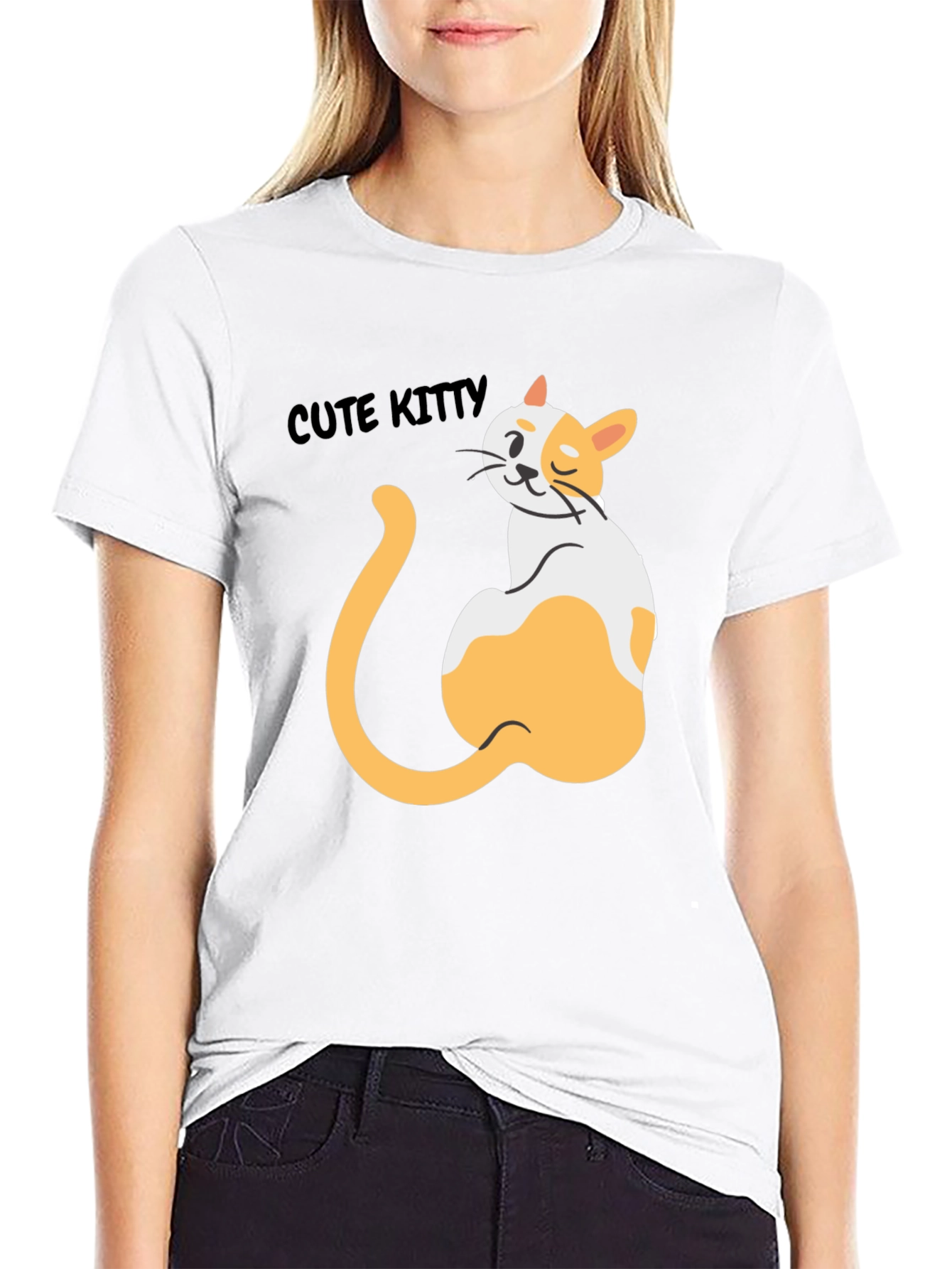 Cute Kitty Graphic Black T-Shirt
