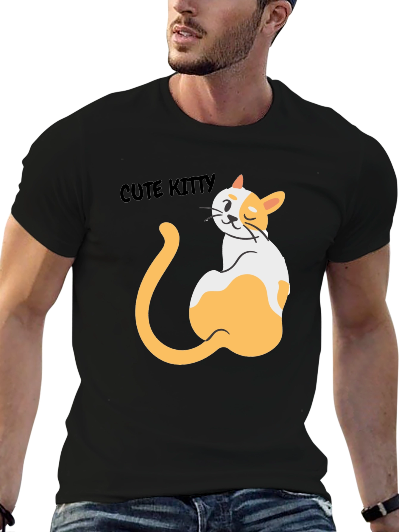 Cute Kitty Graphic Black T-Shirt