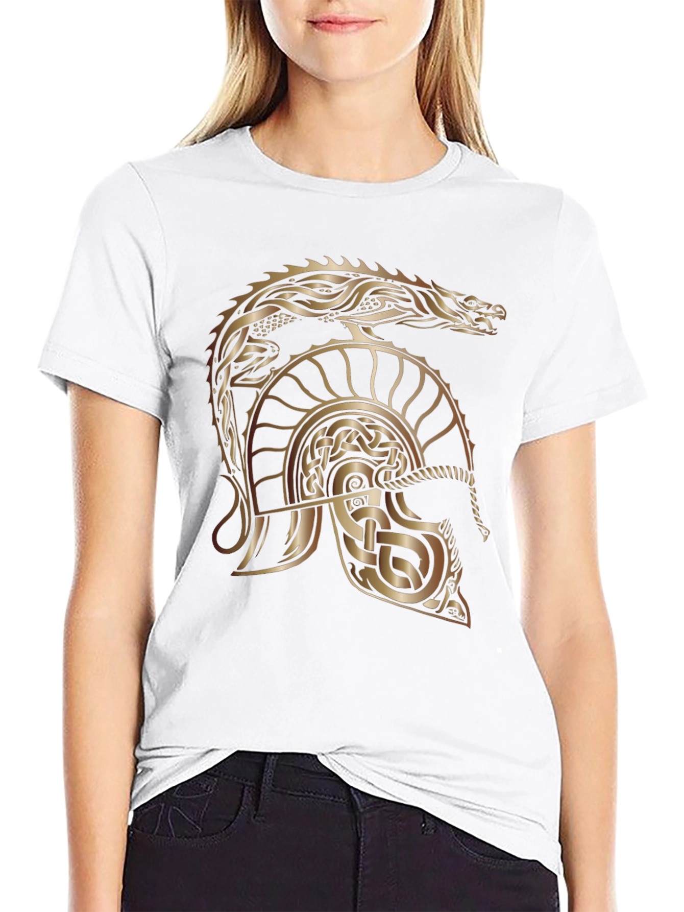 Celtic Dragon & Helmet Graphic Tee - Black