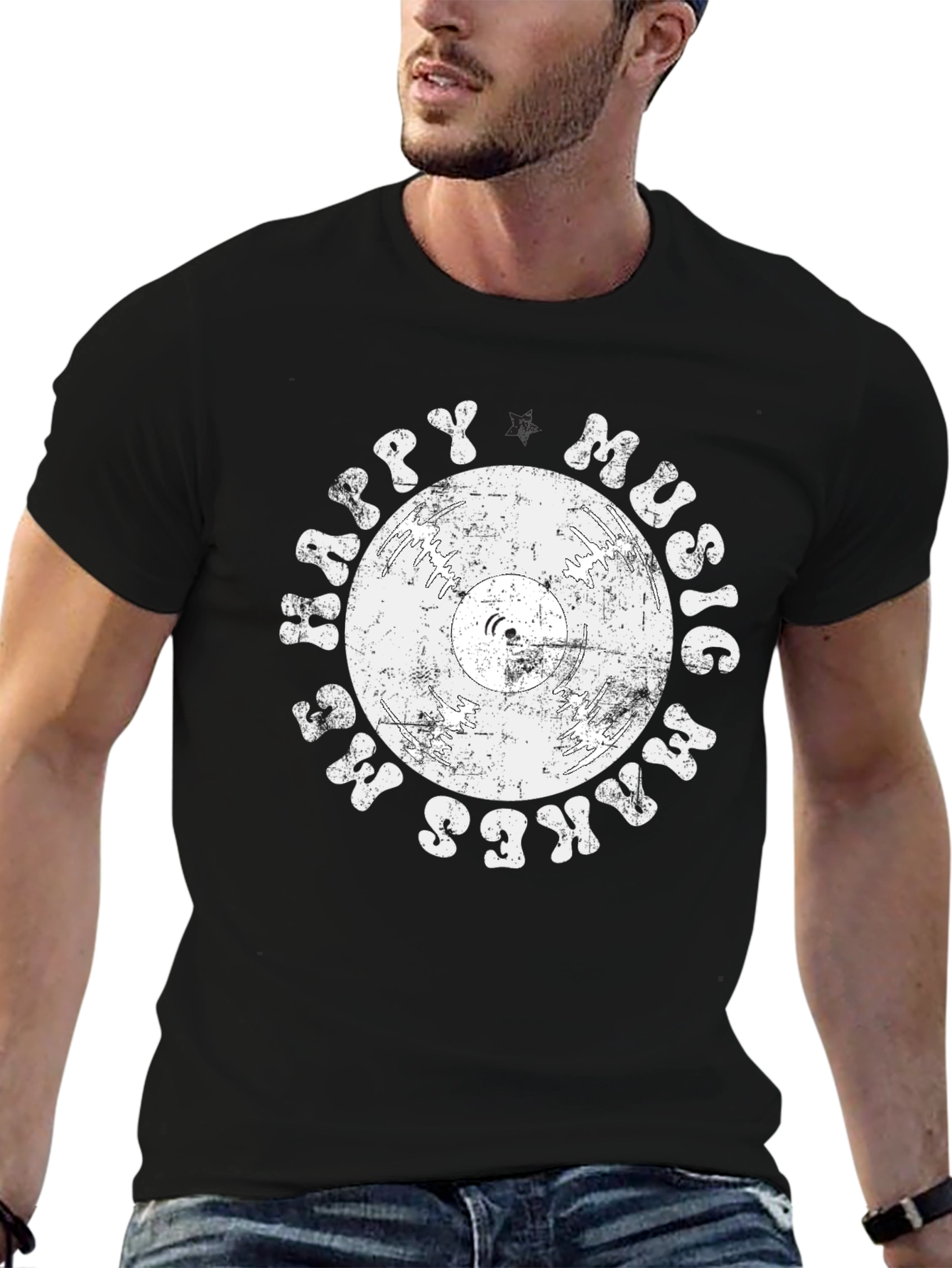 Retro Vinyl Music T-Shirt: Happy Music Makes Me Happy!