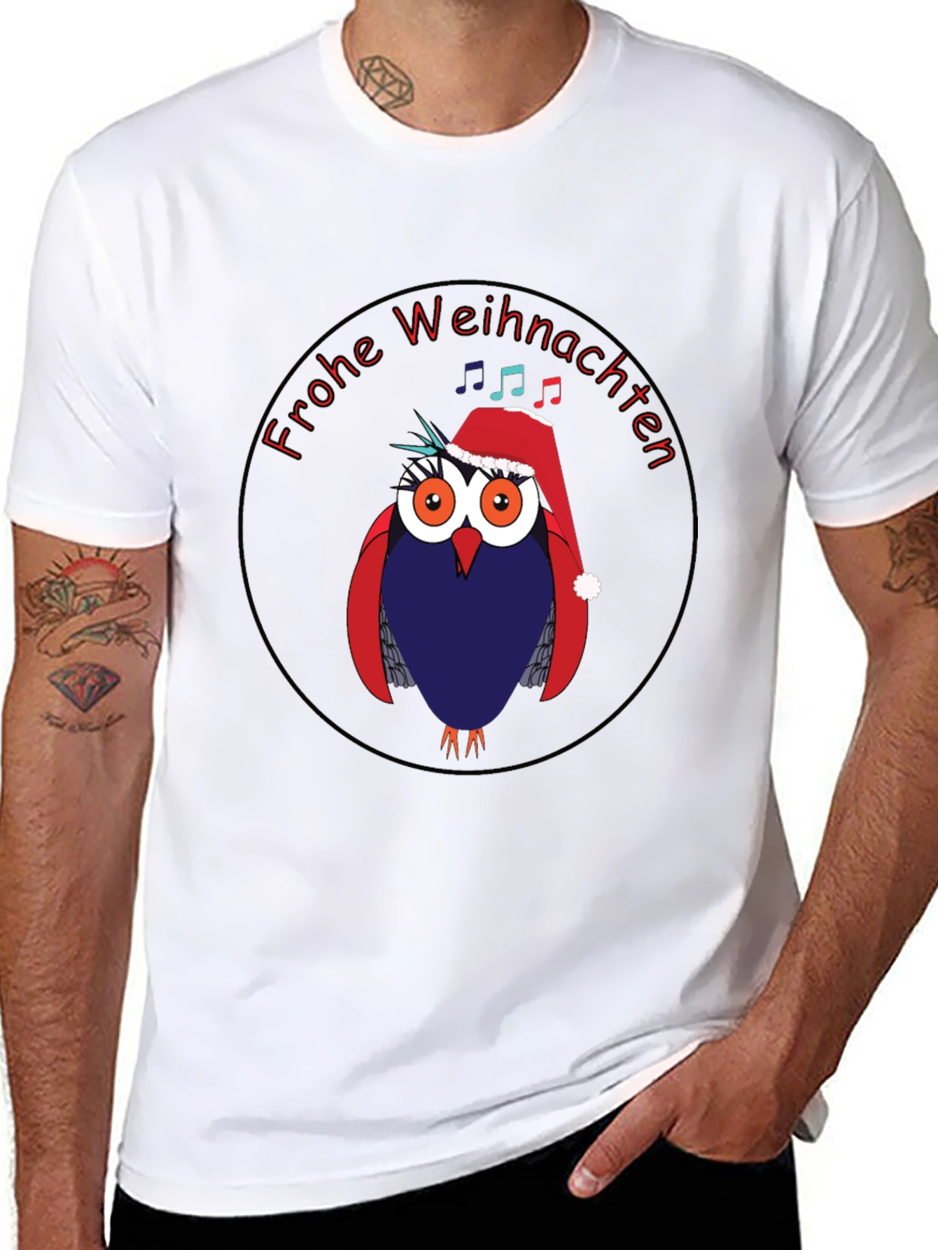 Festive Owl Christmas T-Shirt - Frohe Weihnachten