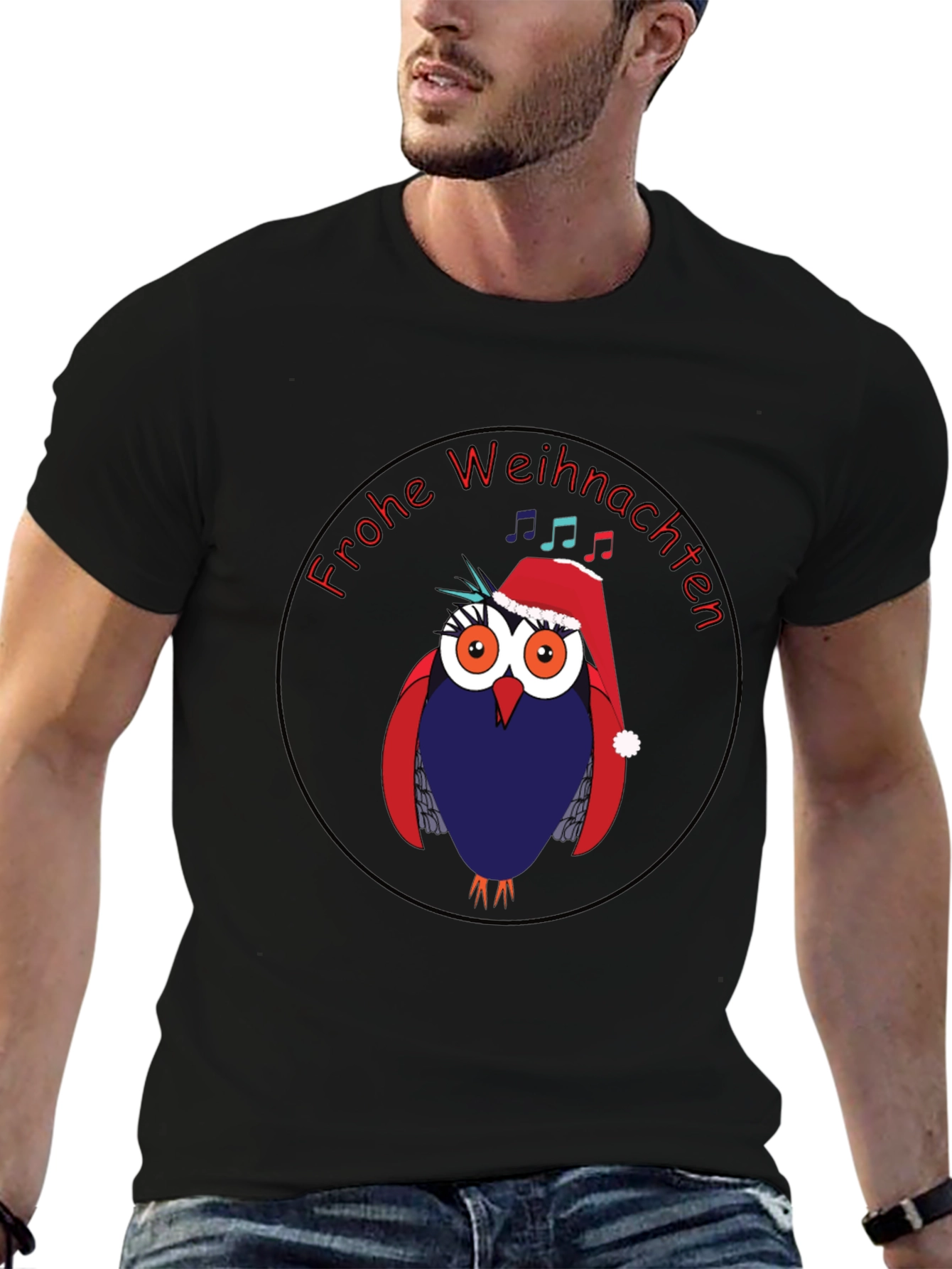 Festive Owl Christmas T-Shirt - Frohe Weihnachten