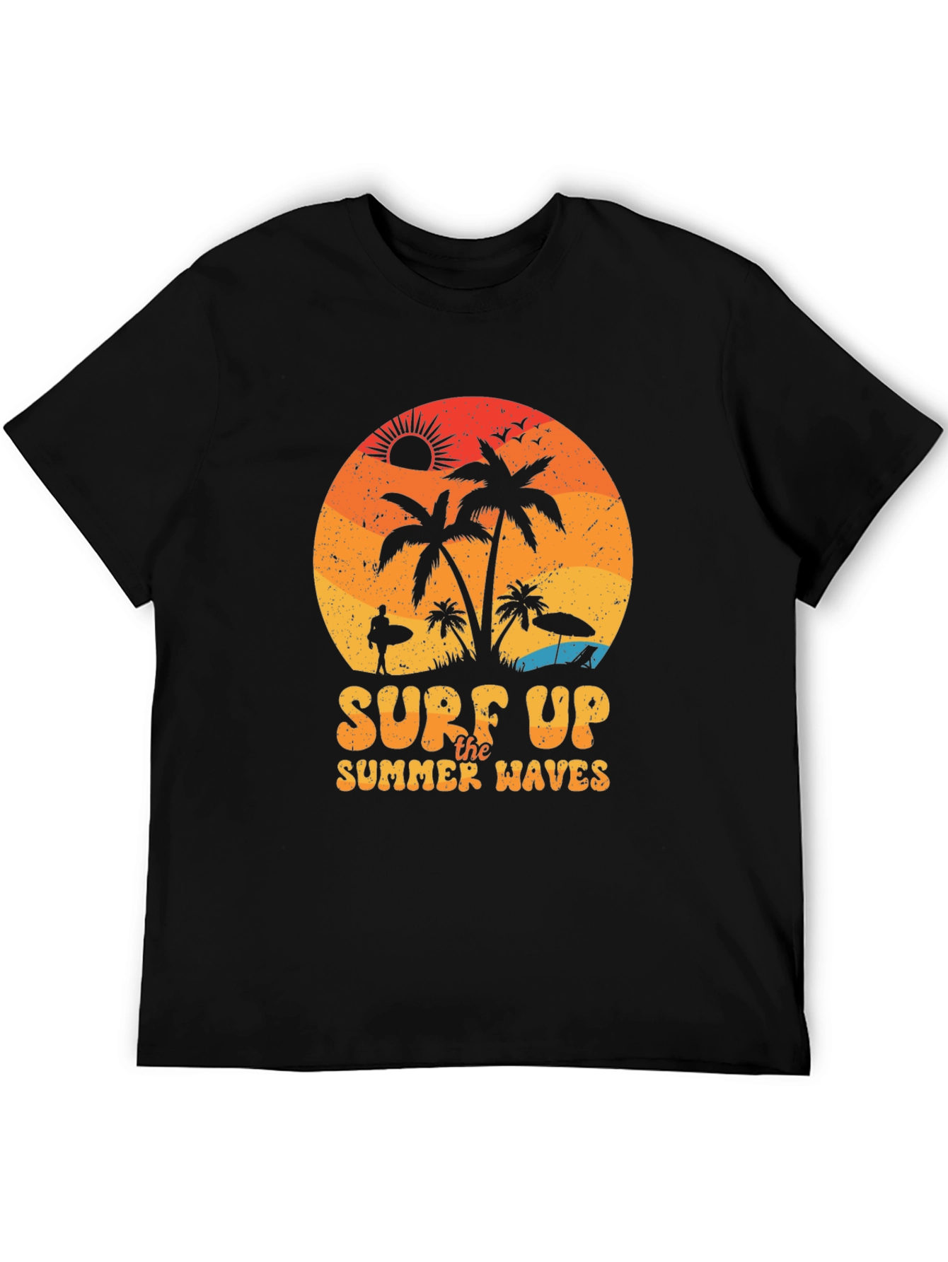 Surf Up Summer Waves Black T-Shirt