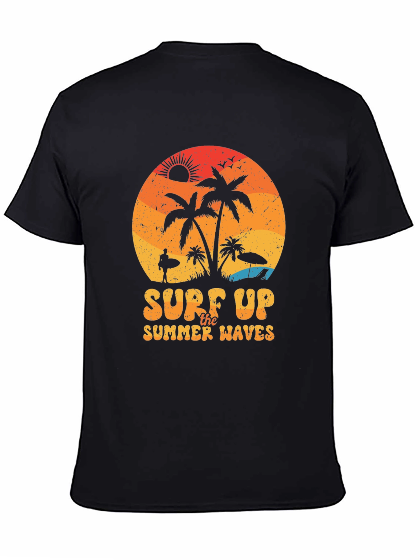 Surf Up Summer Waves Black T-Shirt