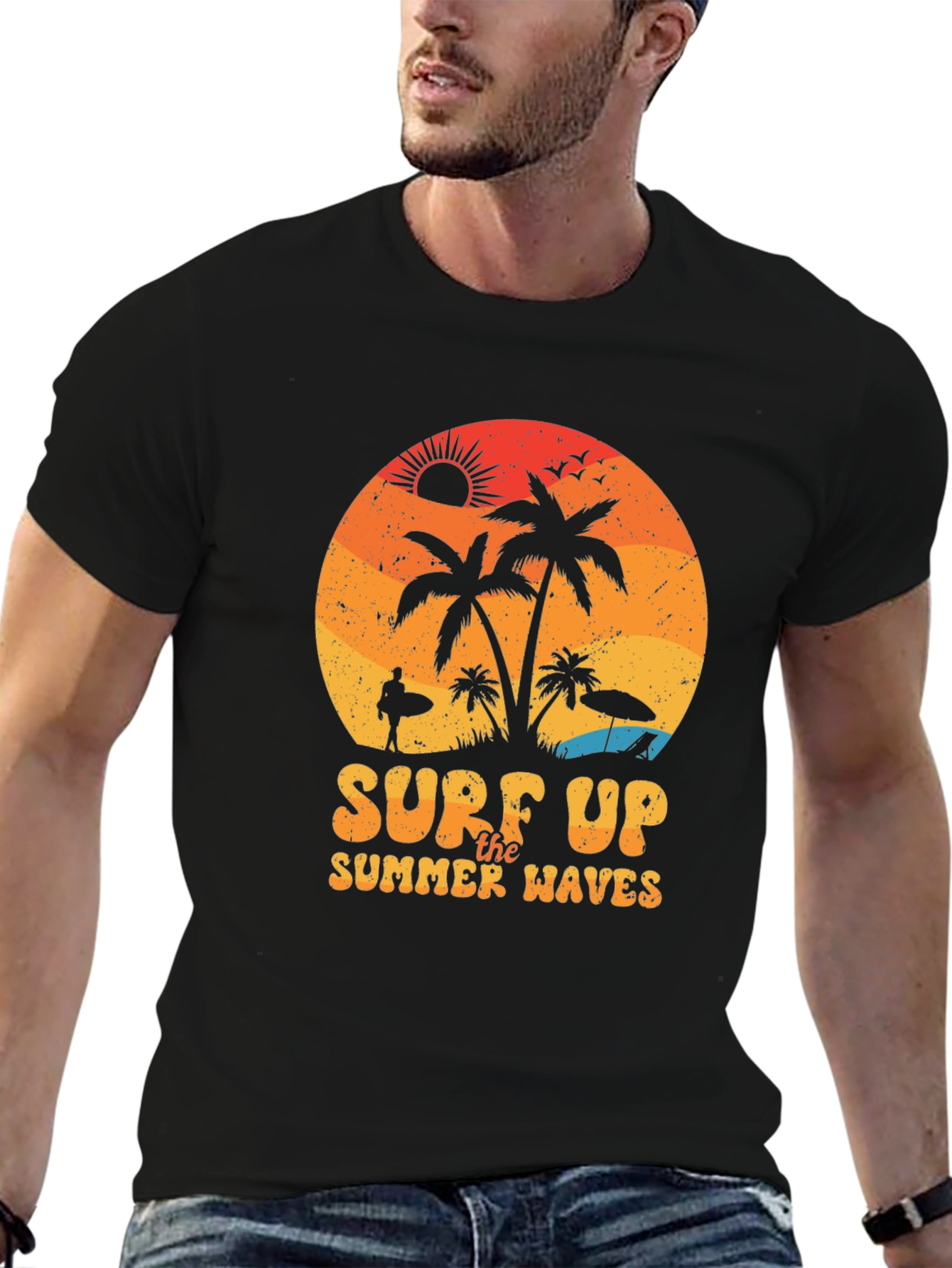 Surf Up Summer Waves Black T-Shirt