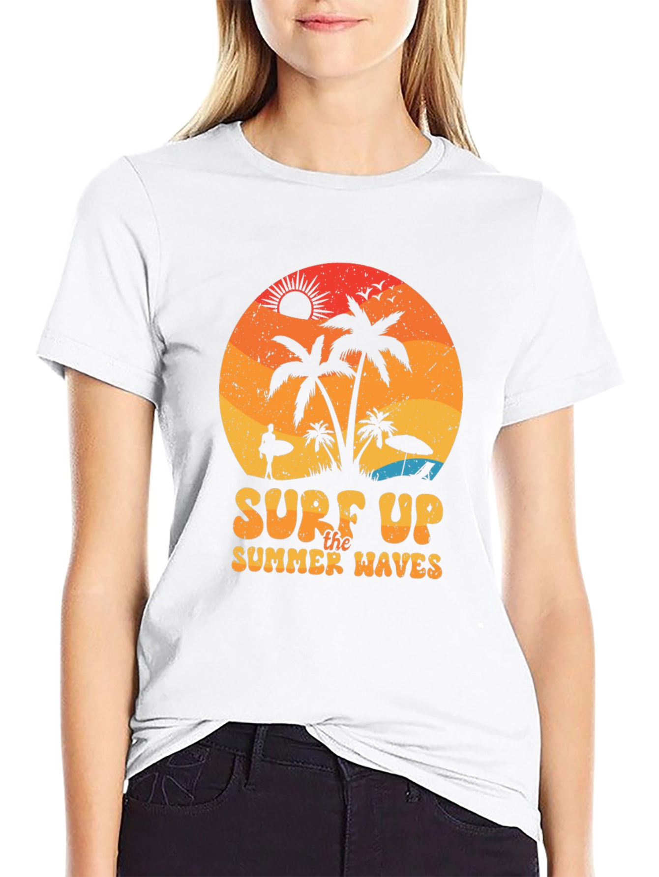 Surf Up Summer Waves Black T-Shirt