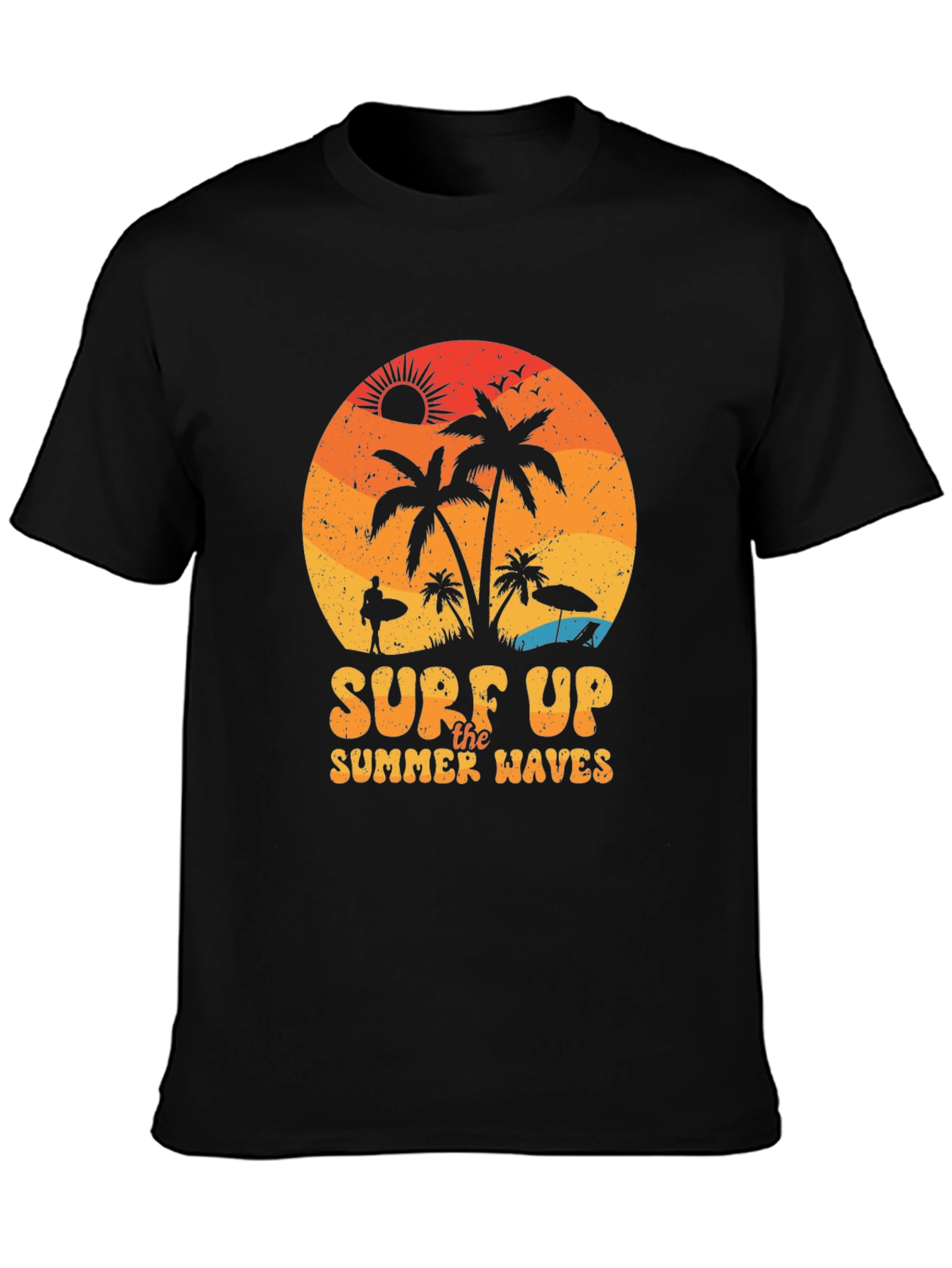 Surf Up Summer Waves Black T-Shirt