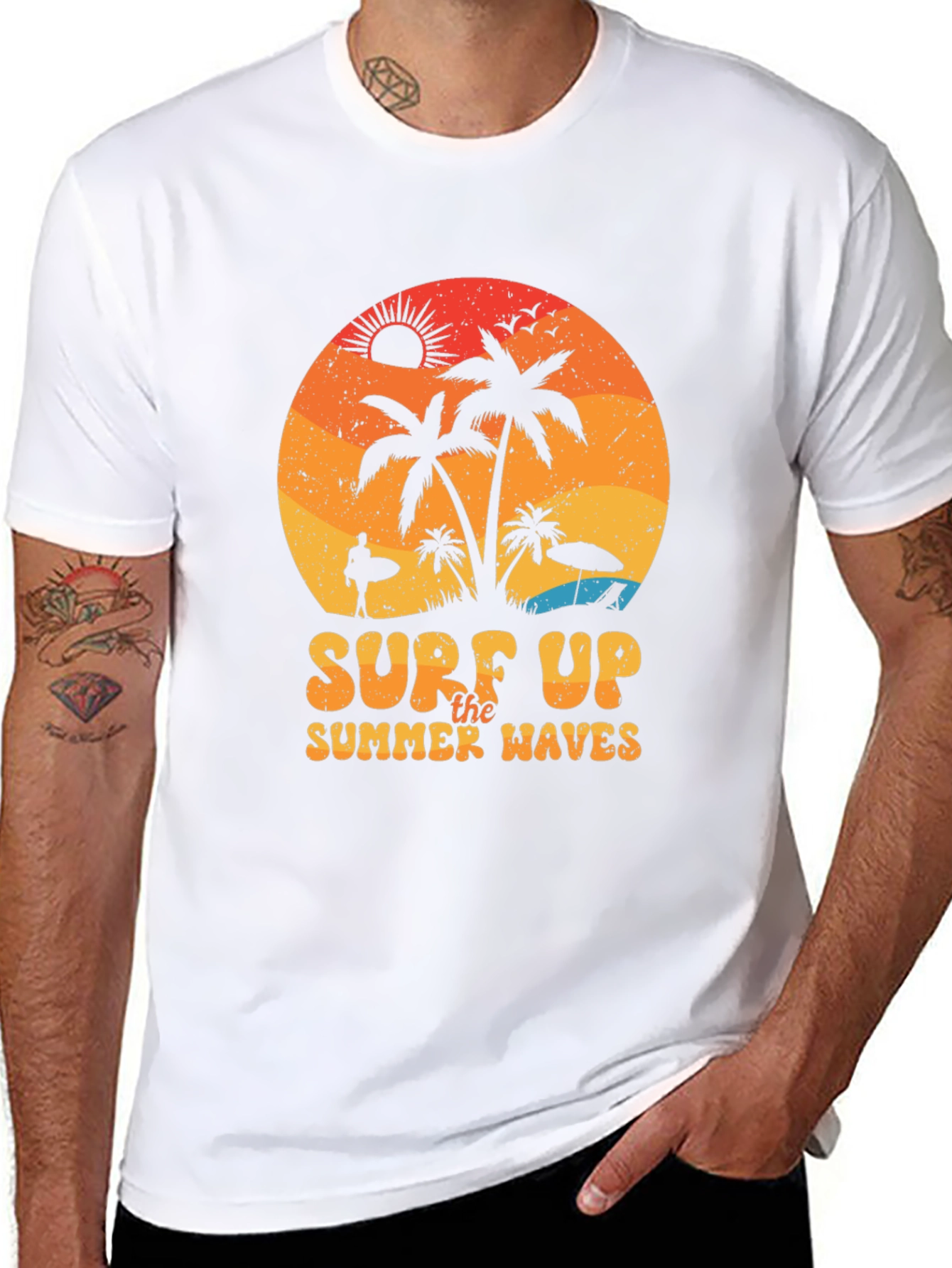 Surf Up Summer Waves Black T-Shirt