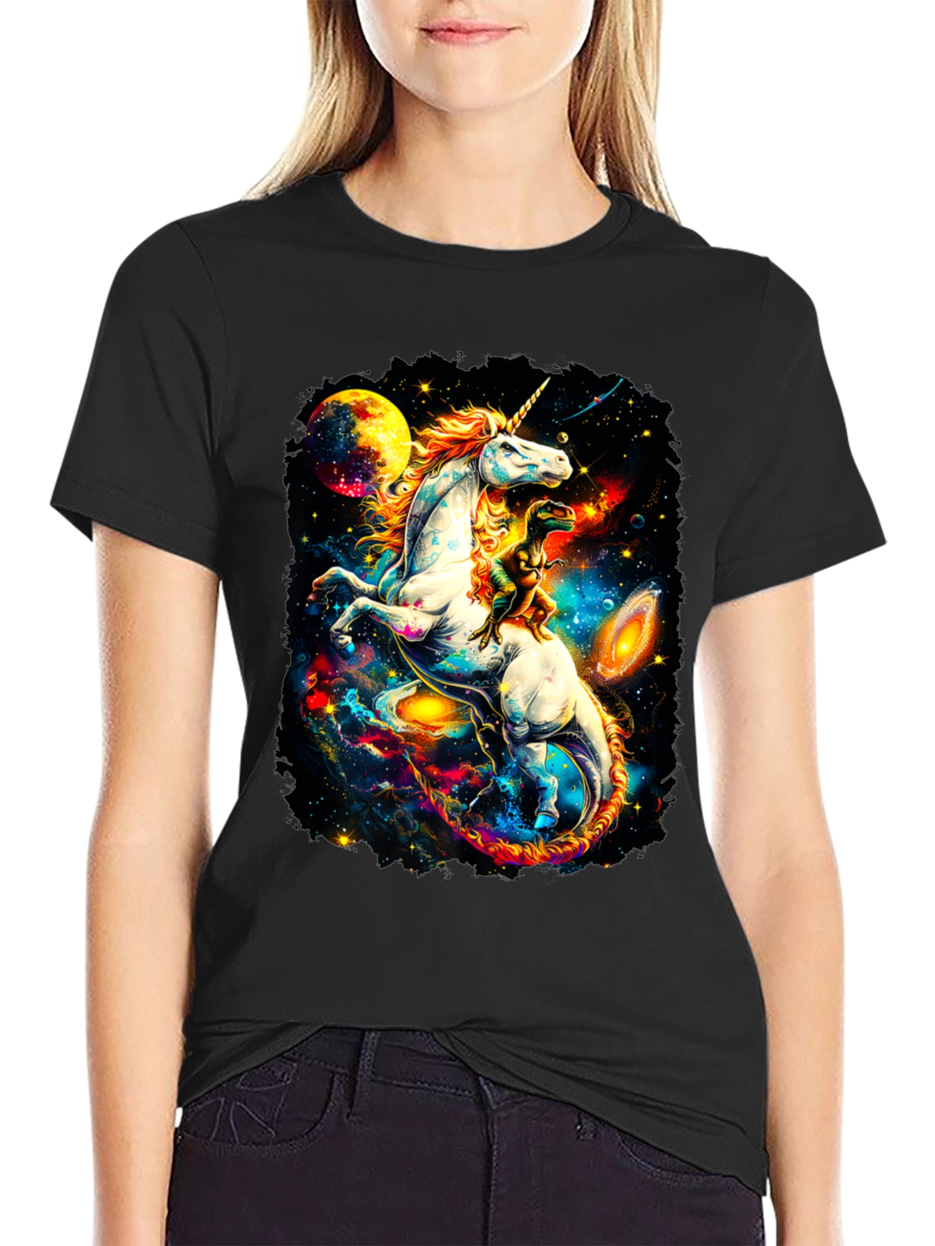 Unicorn and Dinosaur Galaxy T-Shirt