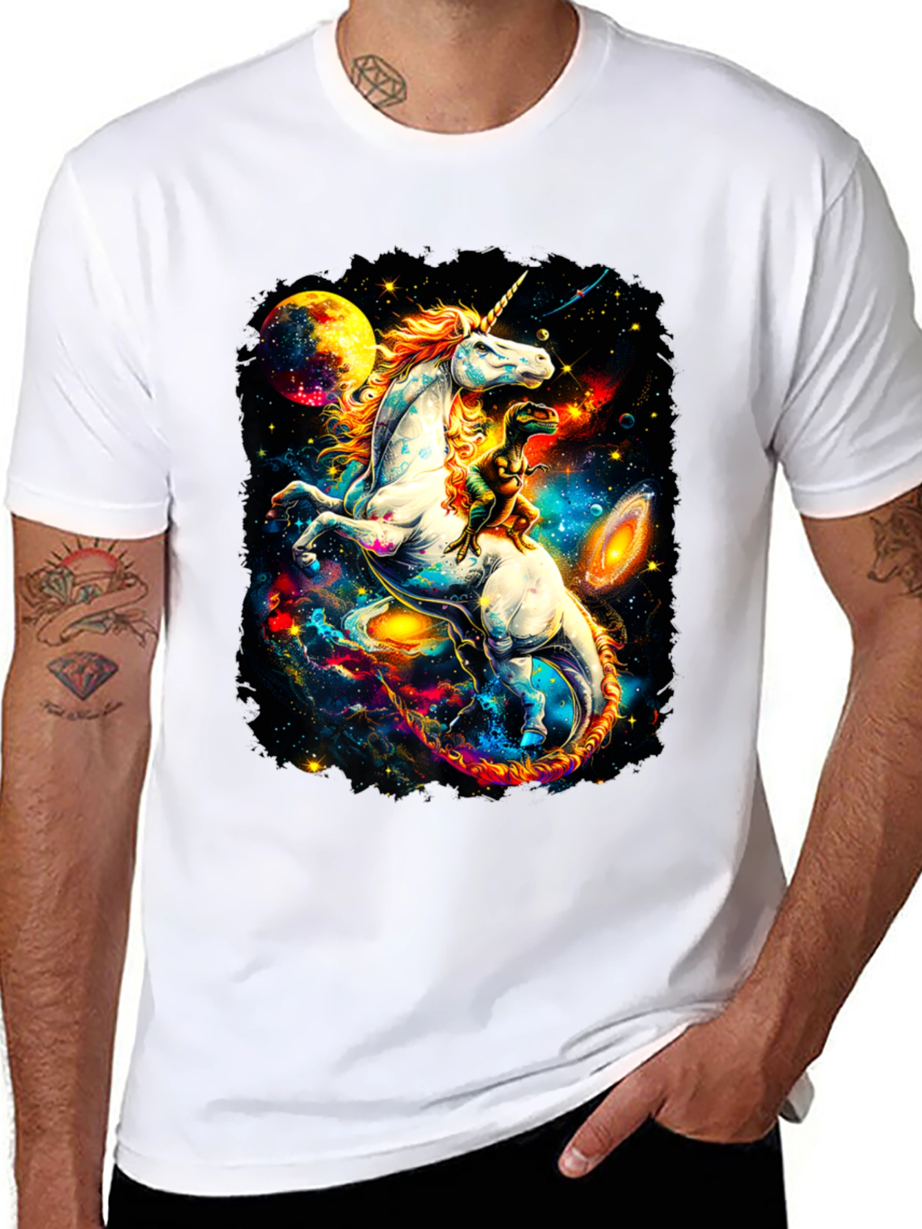 Unicorn and Dinosaur Galaxy T-Shirt