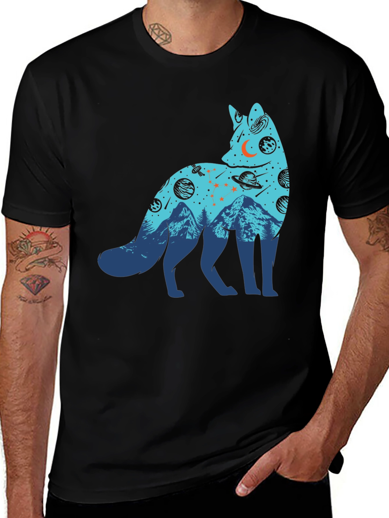 Cosmic Fox Graphic Tee - Black