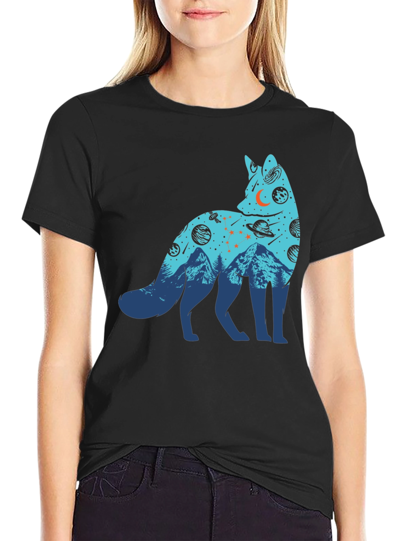 Cosmic Fox Graphic Tee - Black