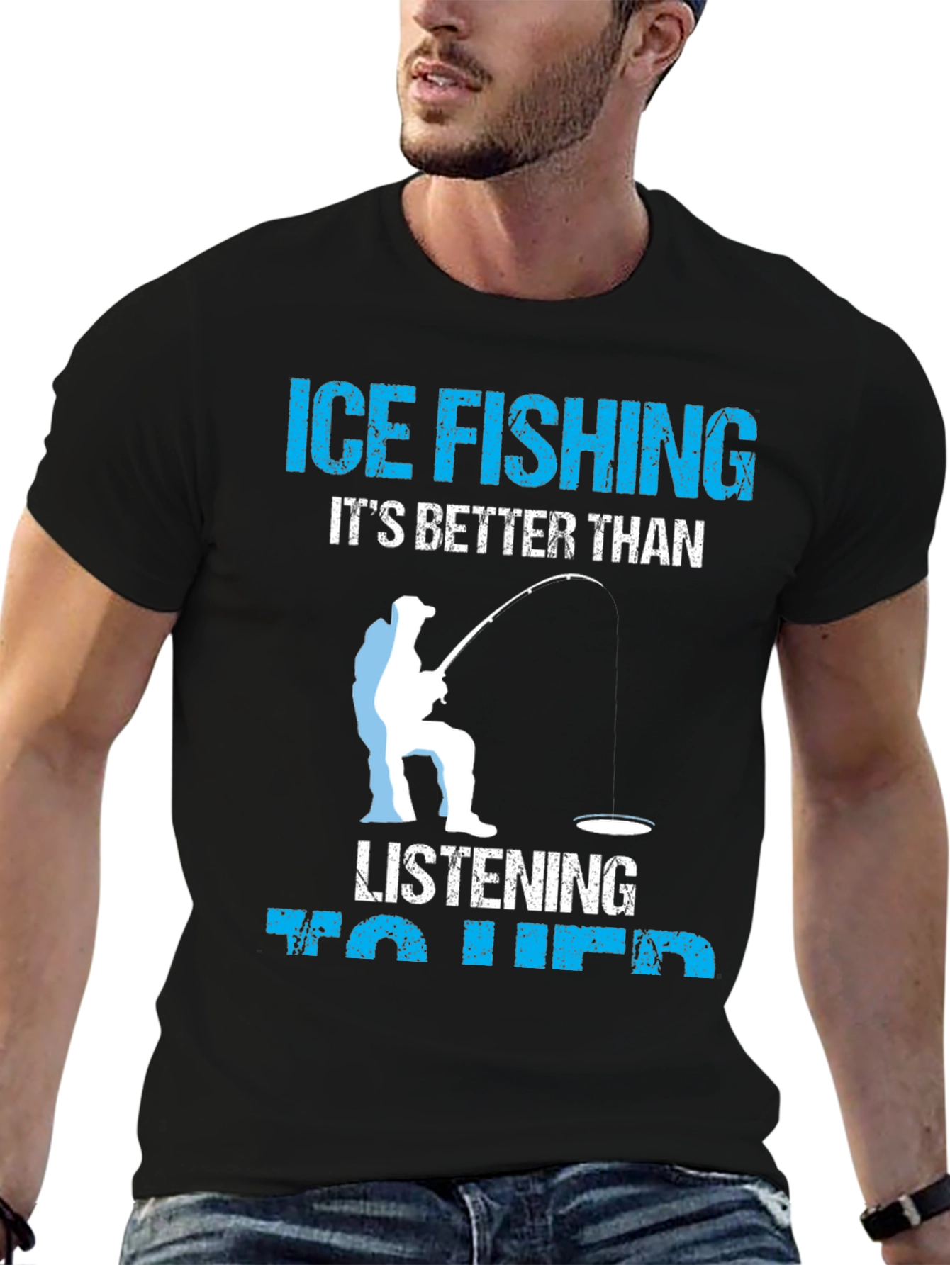Ice Fishing Better Than Her T-Shirt