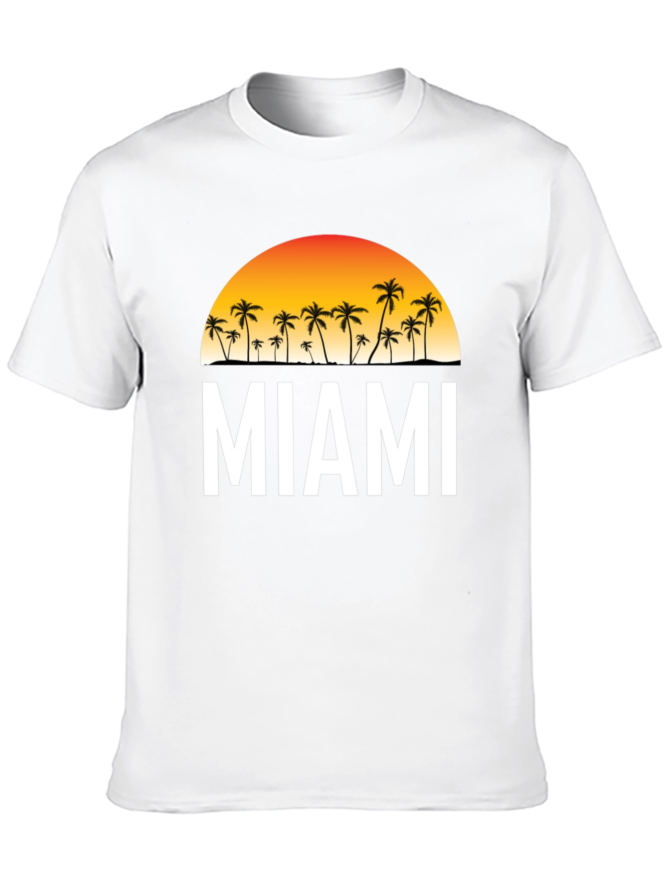 Miami Palm Tree Sunset Black T-Shirt
