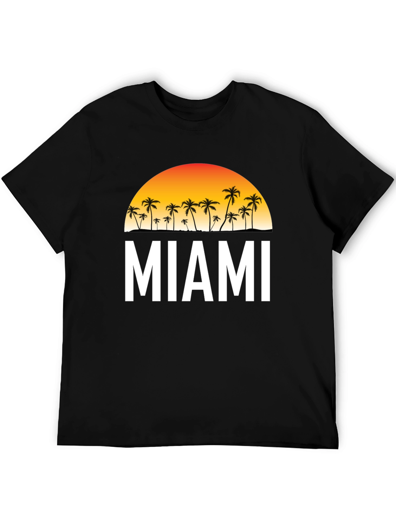 Miami Palm Tree Sunset Black T-Shirt