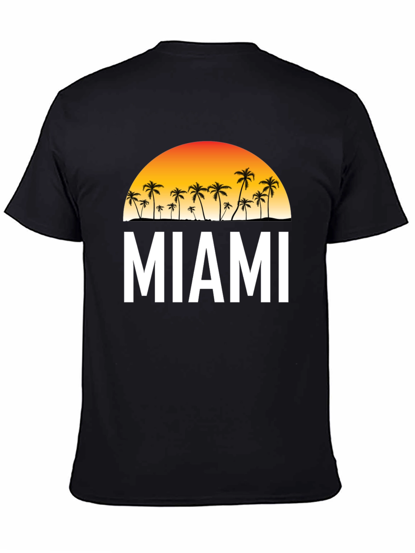 Miami Palm Tree Sunset Black T-Shirt