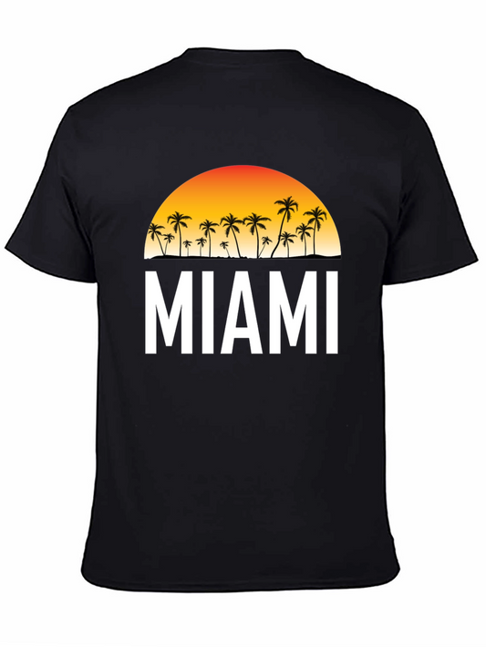 Miami Palm Tree Sunset Black T-Shirt