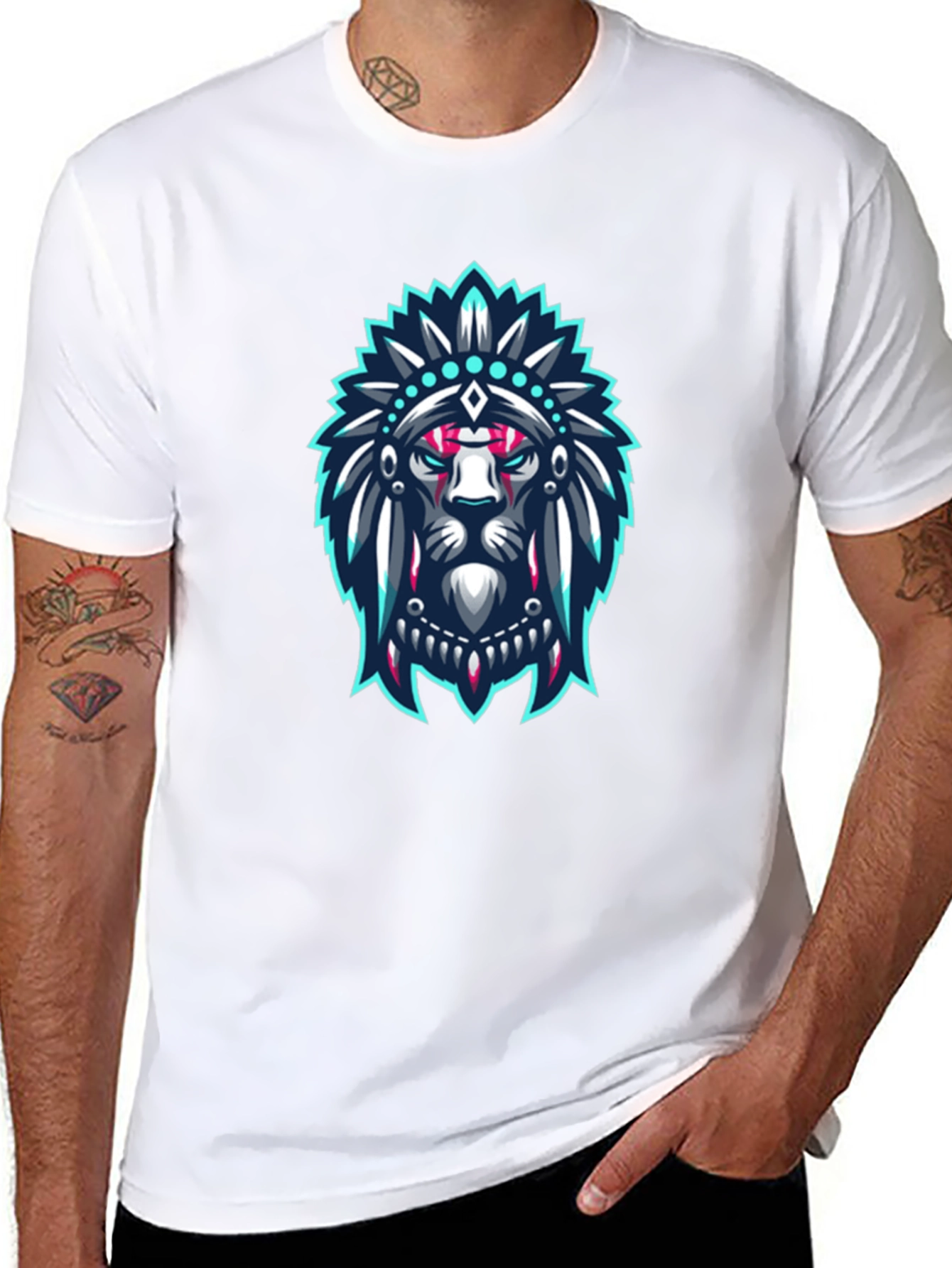 Lion Headdress Graphic Black T-Shirt