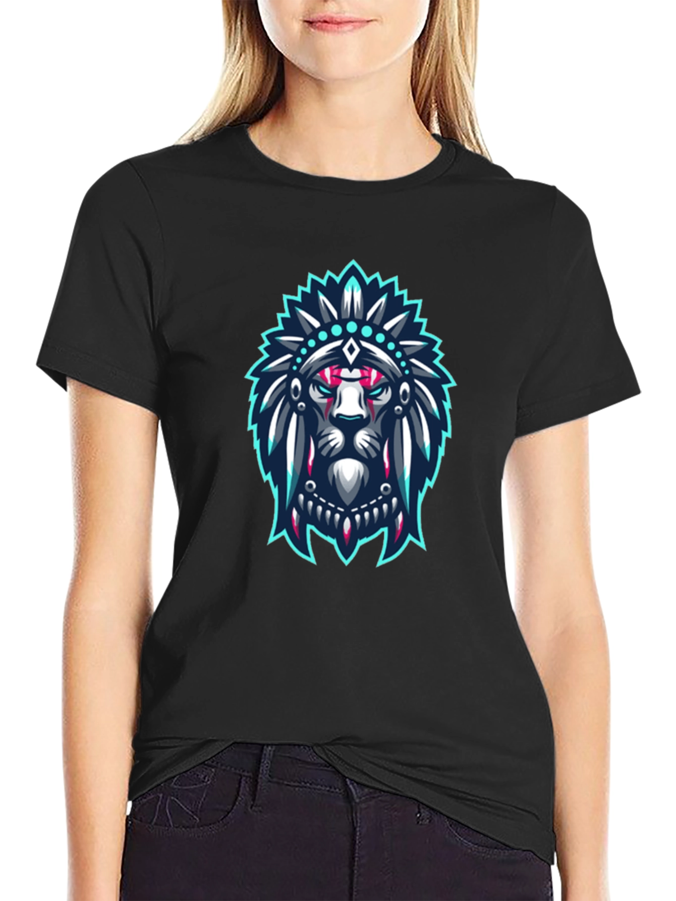 Lion Headdress Graphic Black T-Shirt