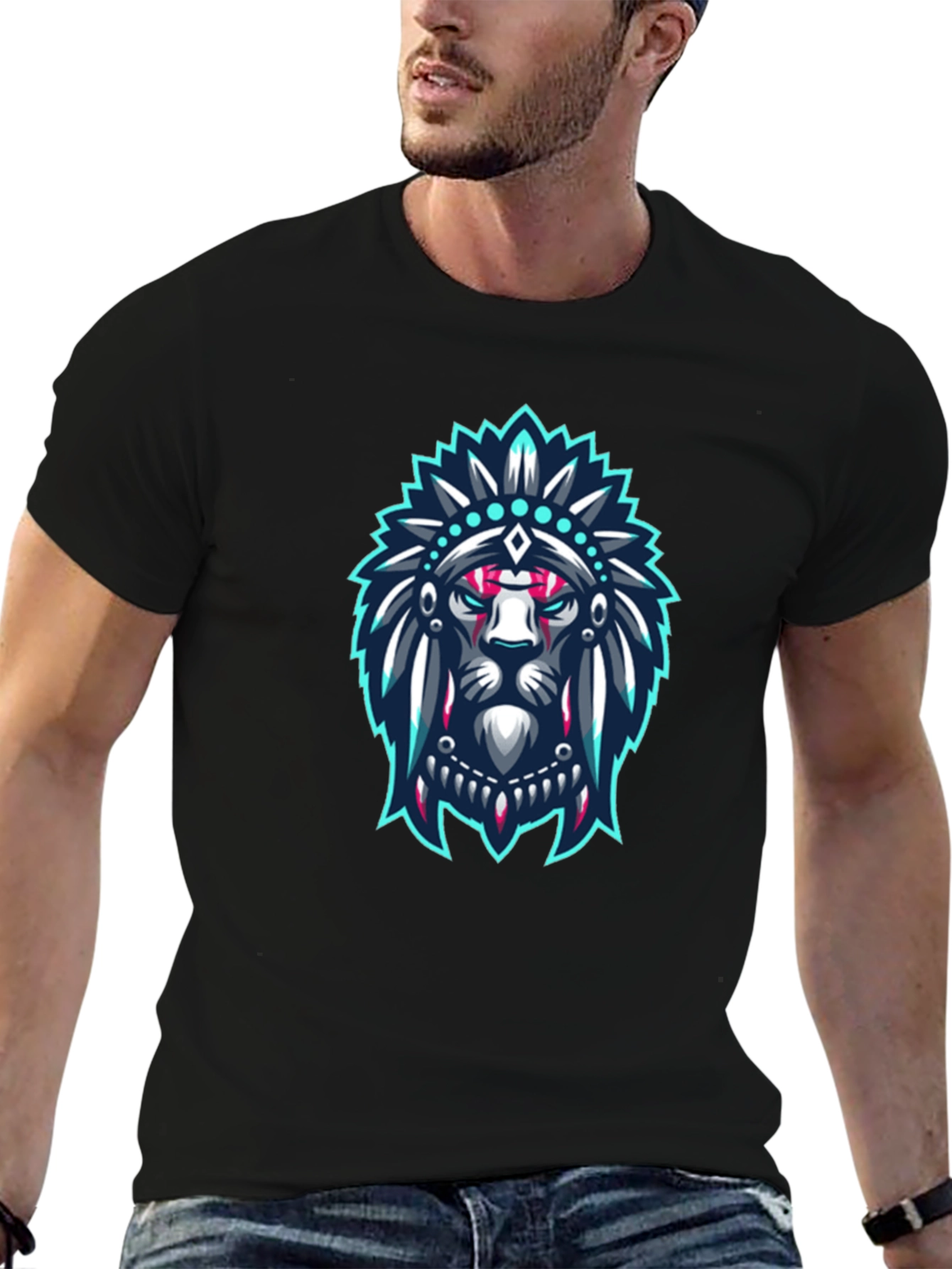 Lion Headdress Graphic Black T-Shirt