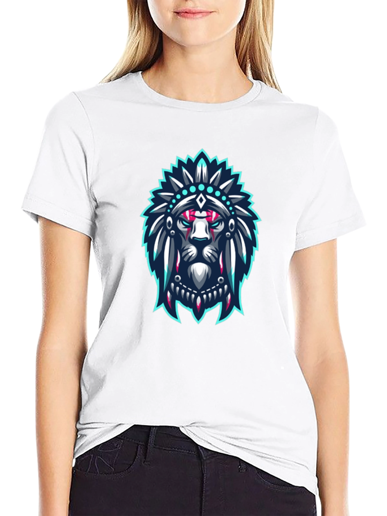 Lion Headdress Graphic Black T-Shirt