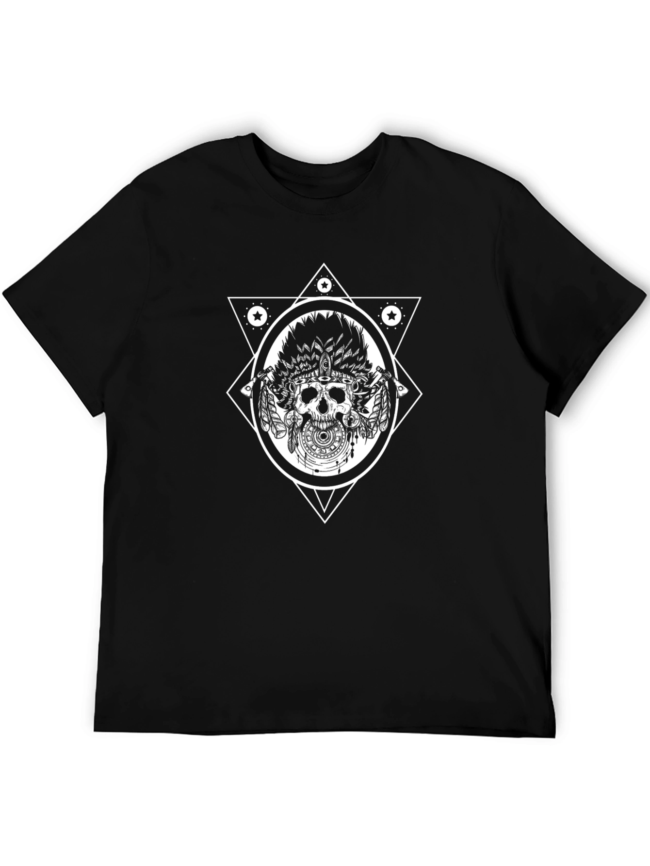Skull Headdress Graphic Tee - Black Cotton T-Shirt
