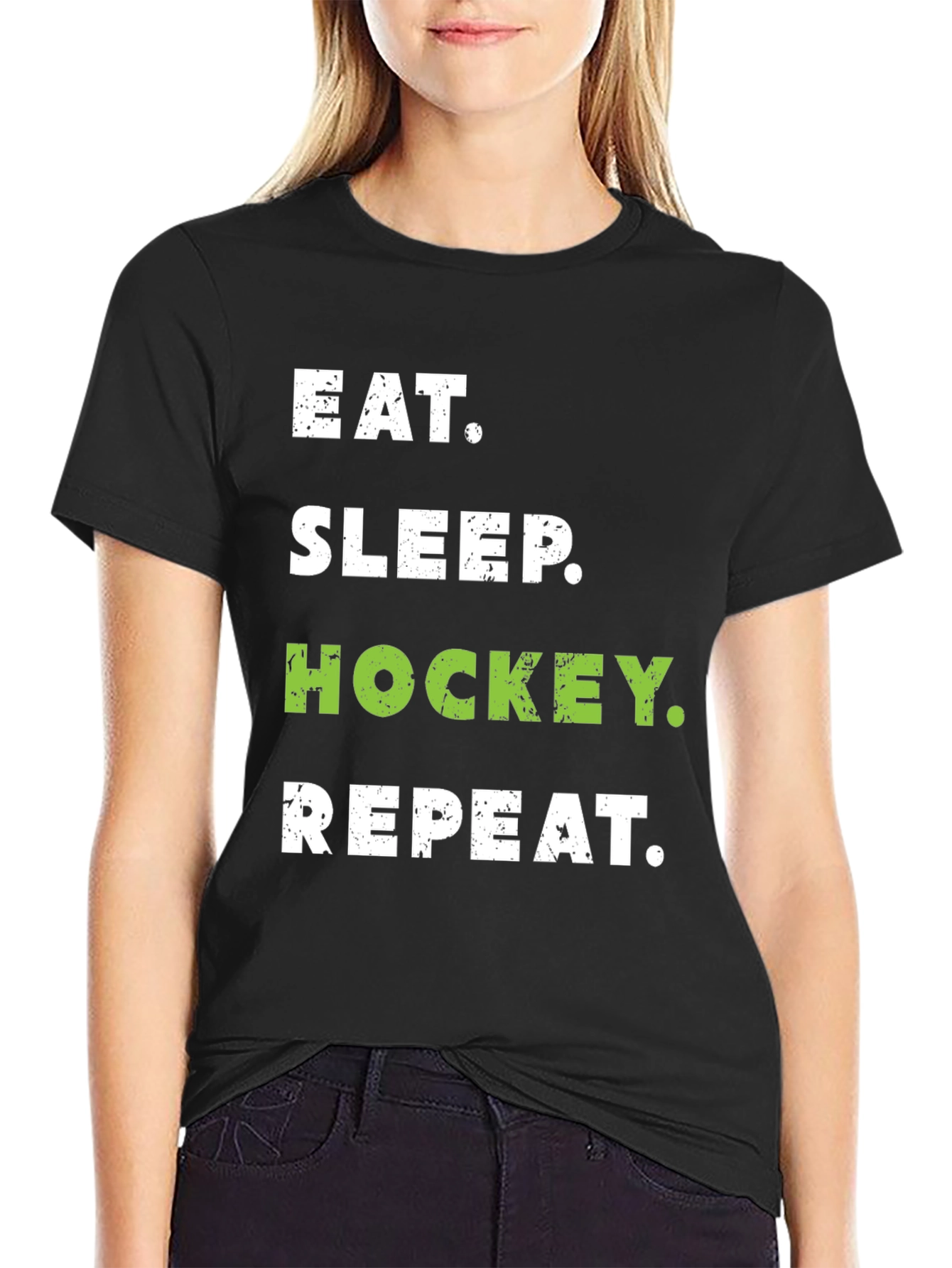 Eat Sleep Hockey Repeat Black T-Shirt