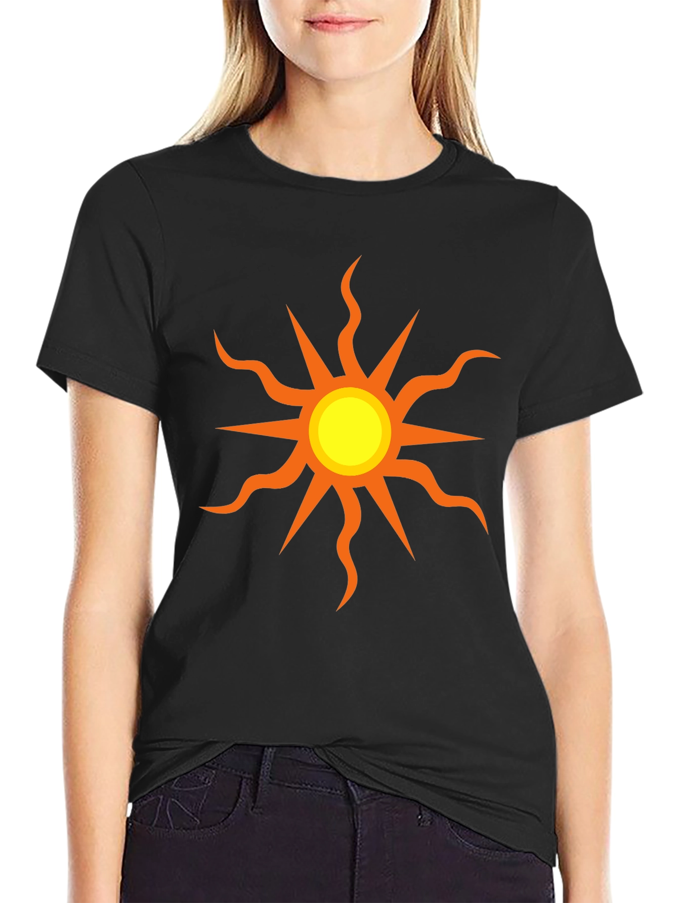 Black T-Shirt with Sun Graphic