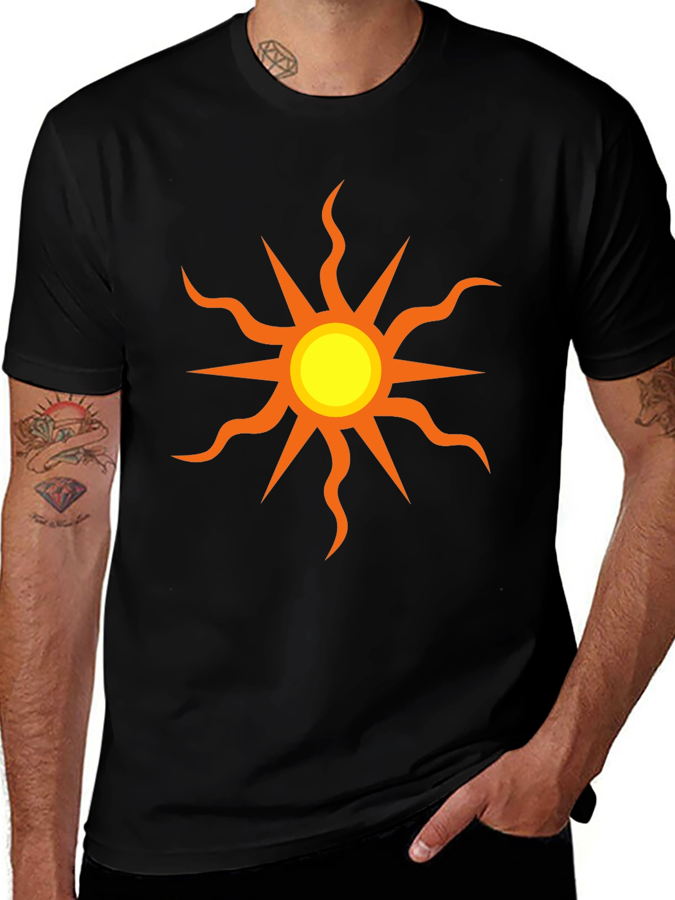 Black T-Shirt with Sun Graphic