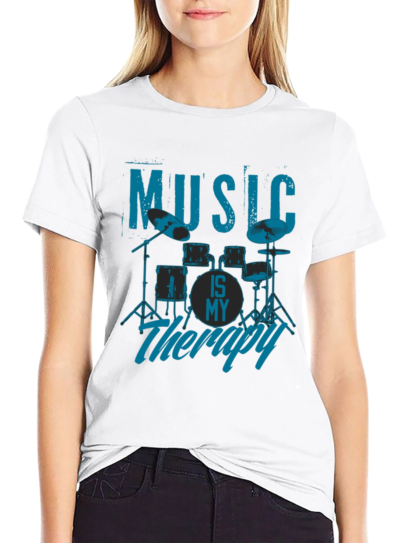 Music is My Therapy T-Shirt - Drum Kit Design