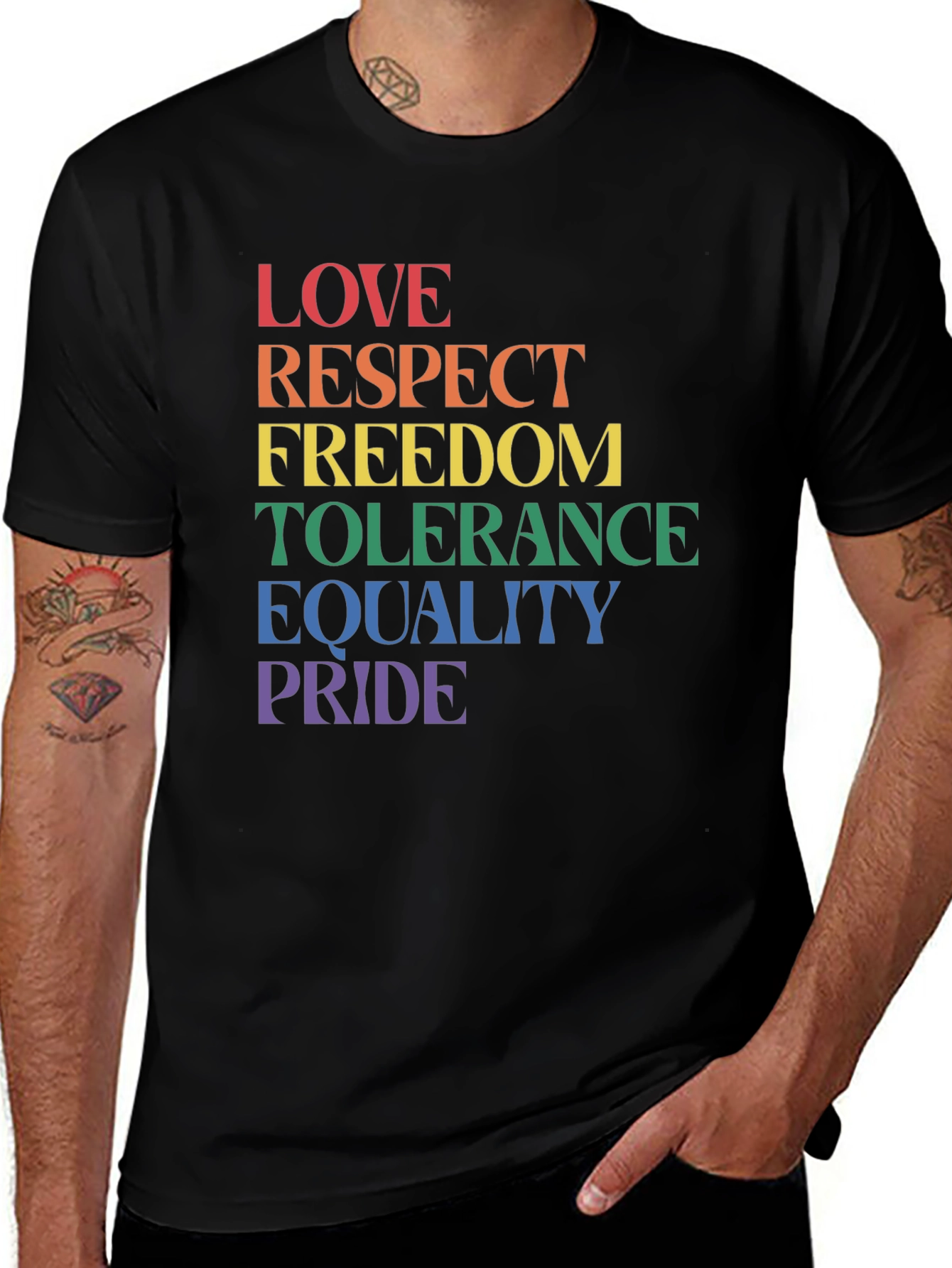 Pride LGBTQ+ Love Respect Equality Black T-Shirt