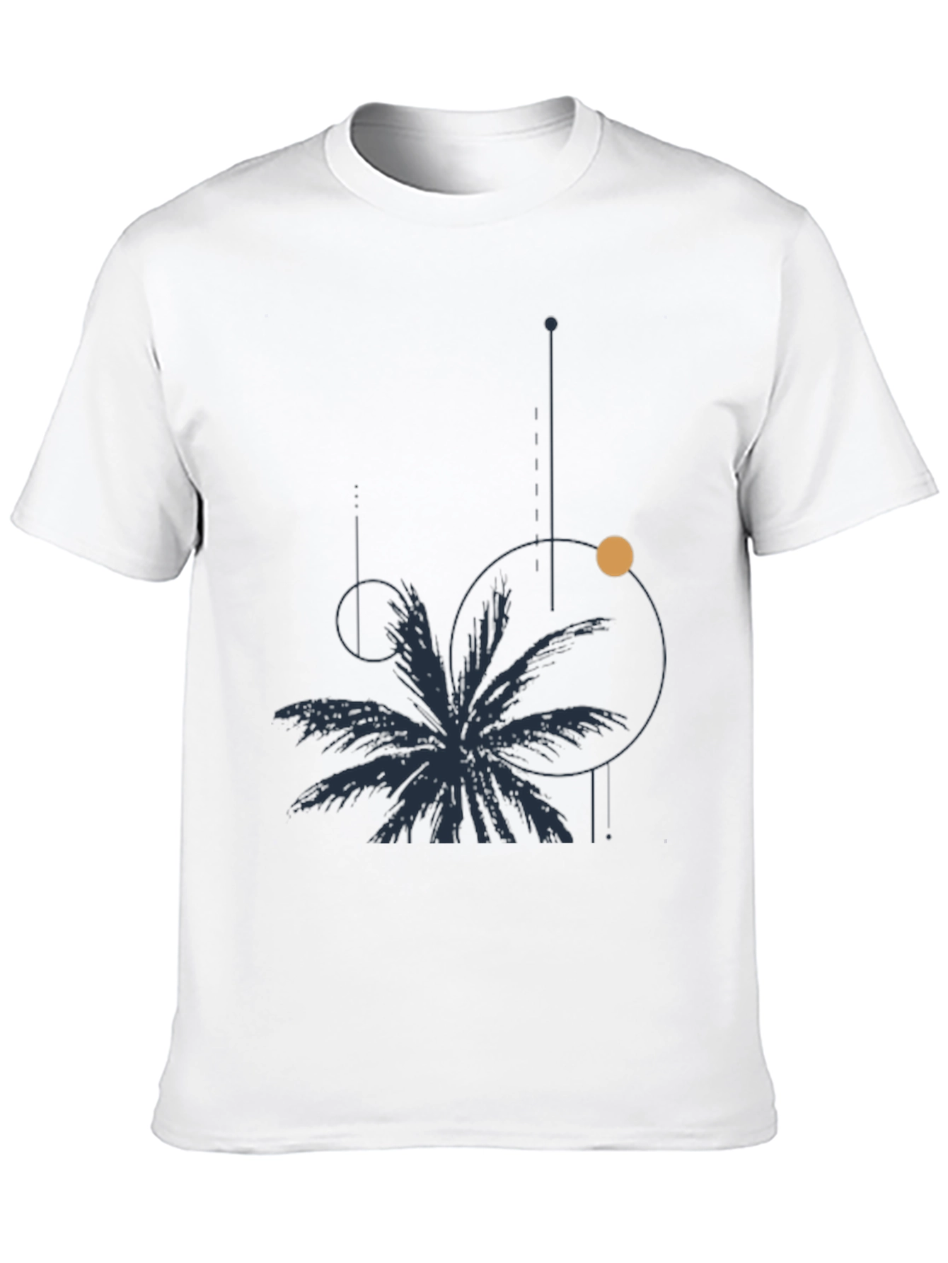 Mens Black Graphic Tee: Palm & Geometric Design