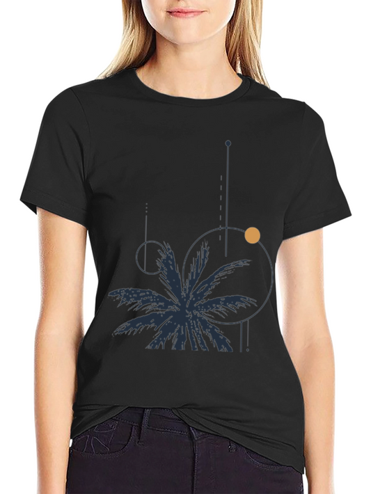 Mens Black Graphic Tee: Palm & Geometric Design