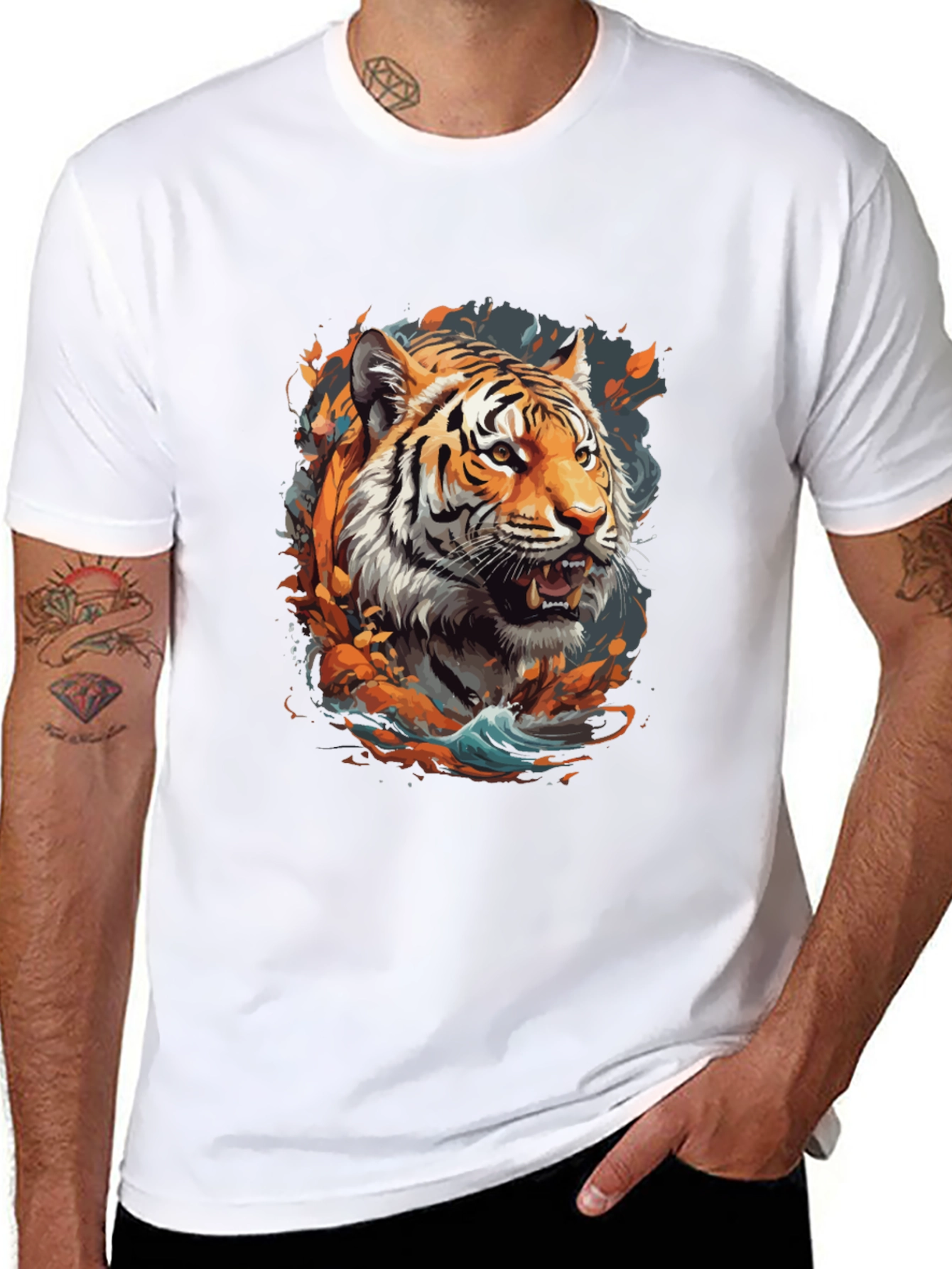 Tiger Graphic Print Crew Neck T-Shirt