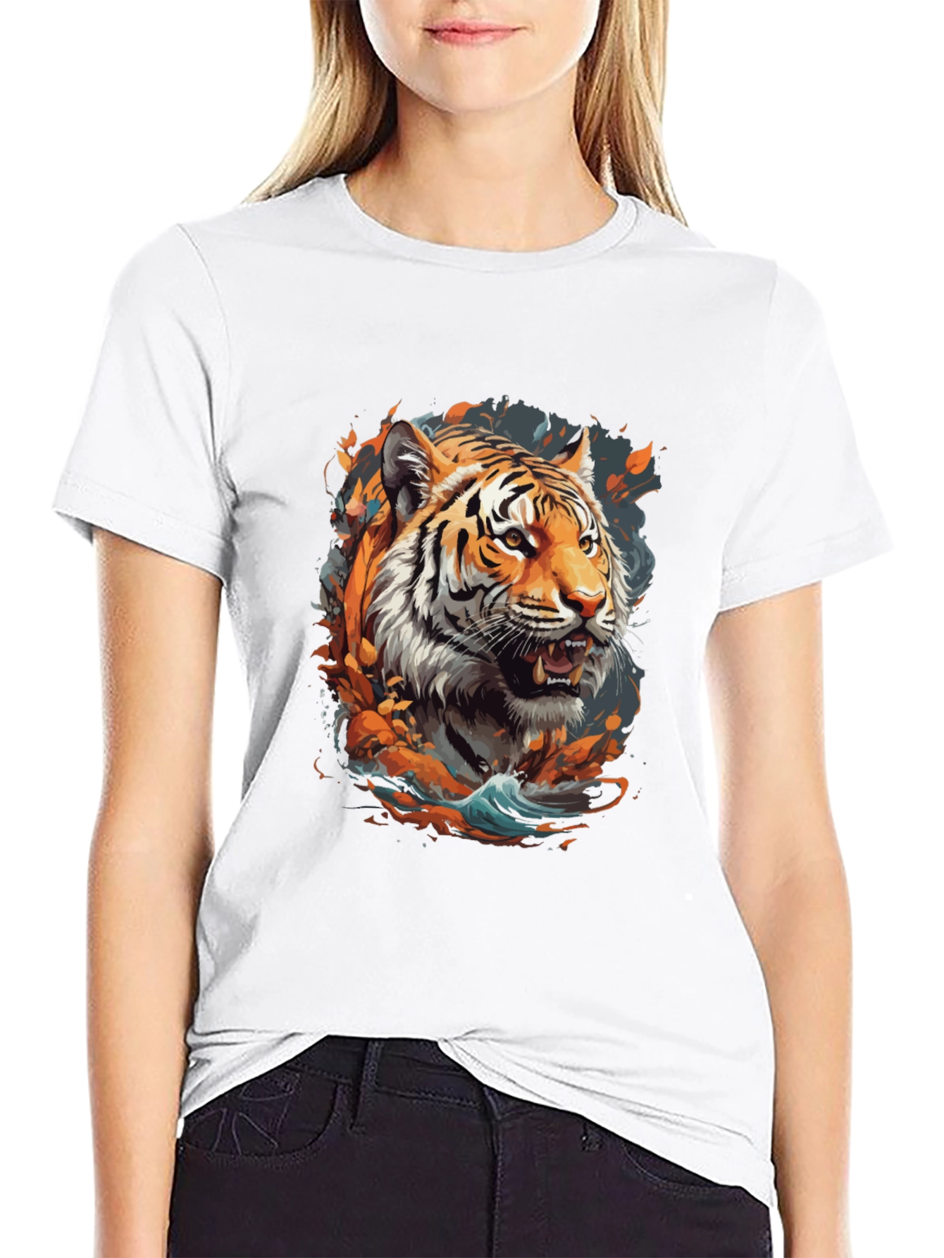 Tiger Graphic Print Crew Neck T-Shirt