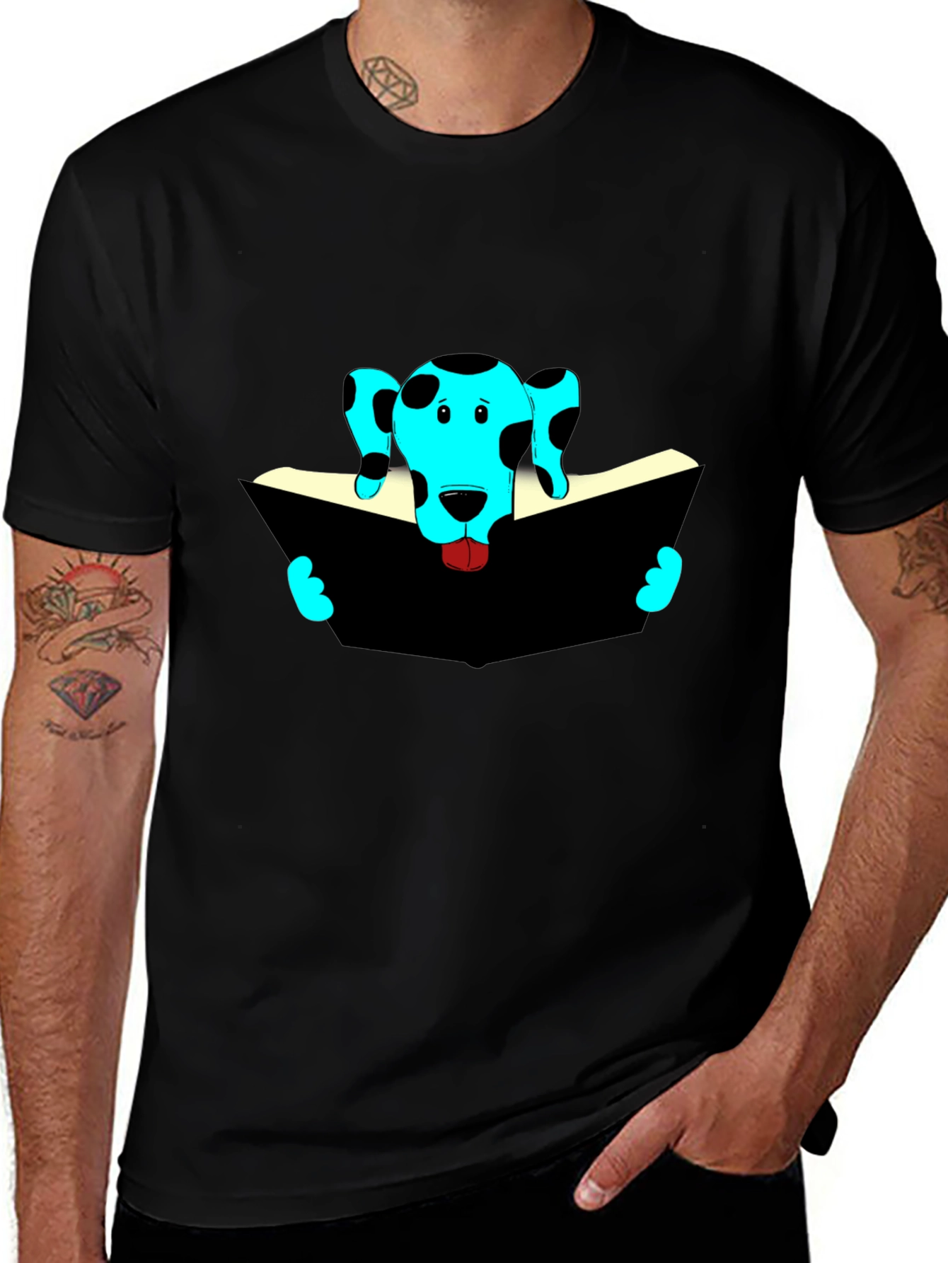 Dog Reading Black T-Shirt