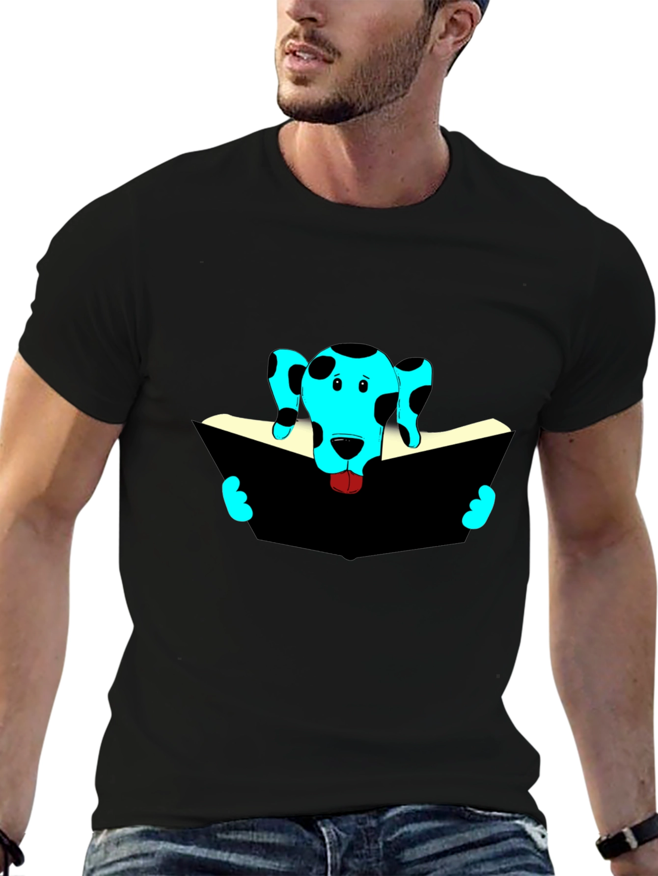 Dog Reading Black T-Shirt