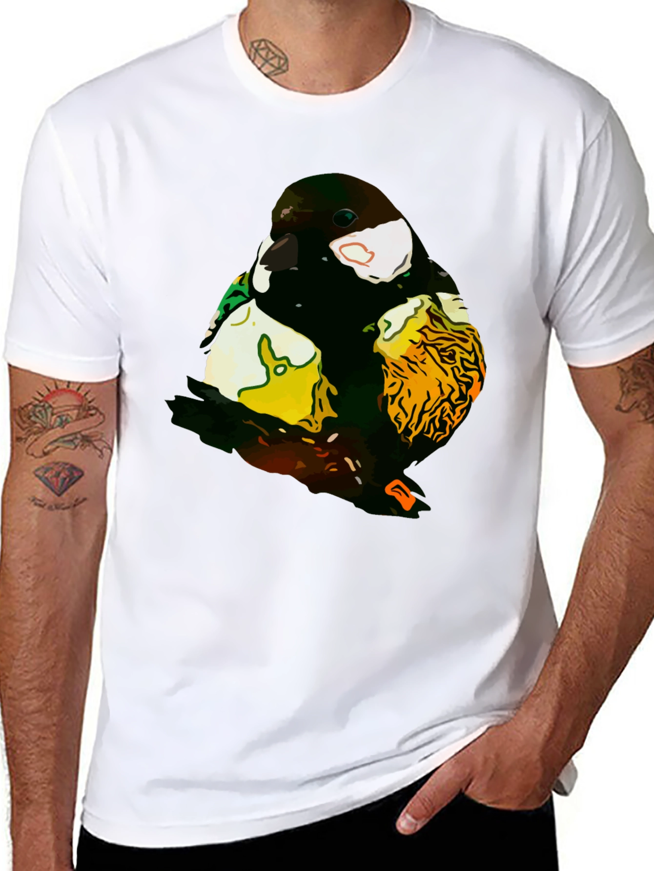 Abstract Bird Graphic T-Shirt - Black Cotton Tee