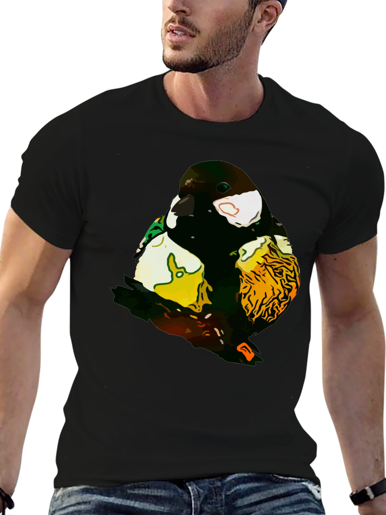 Abstract Bird Graphic T-Shirt - Black Cotton Tee
