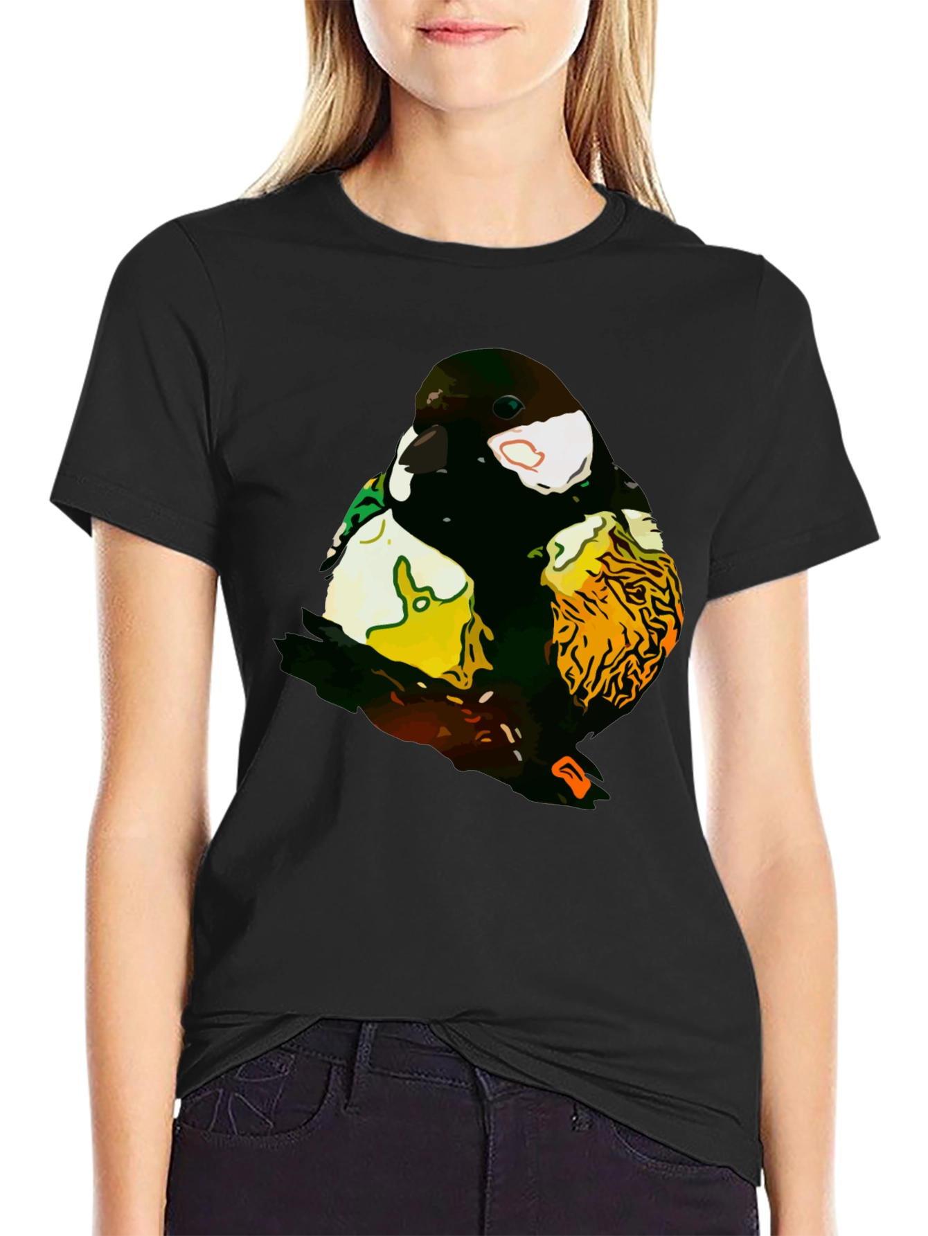 Abstract Bird Graphic T-Shirt - Black Cotton Tee