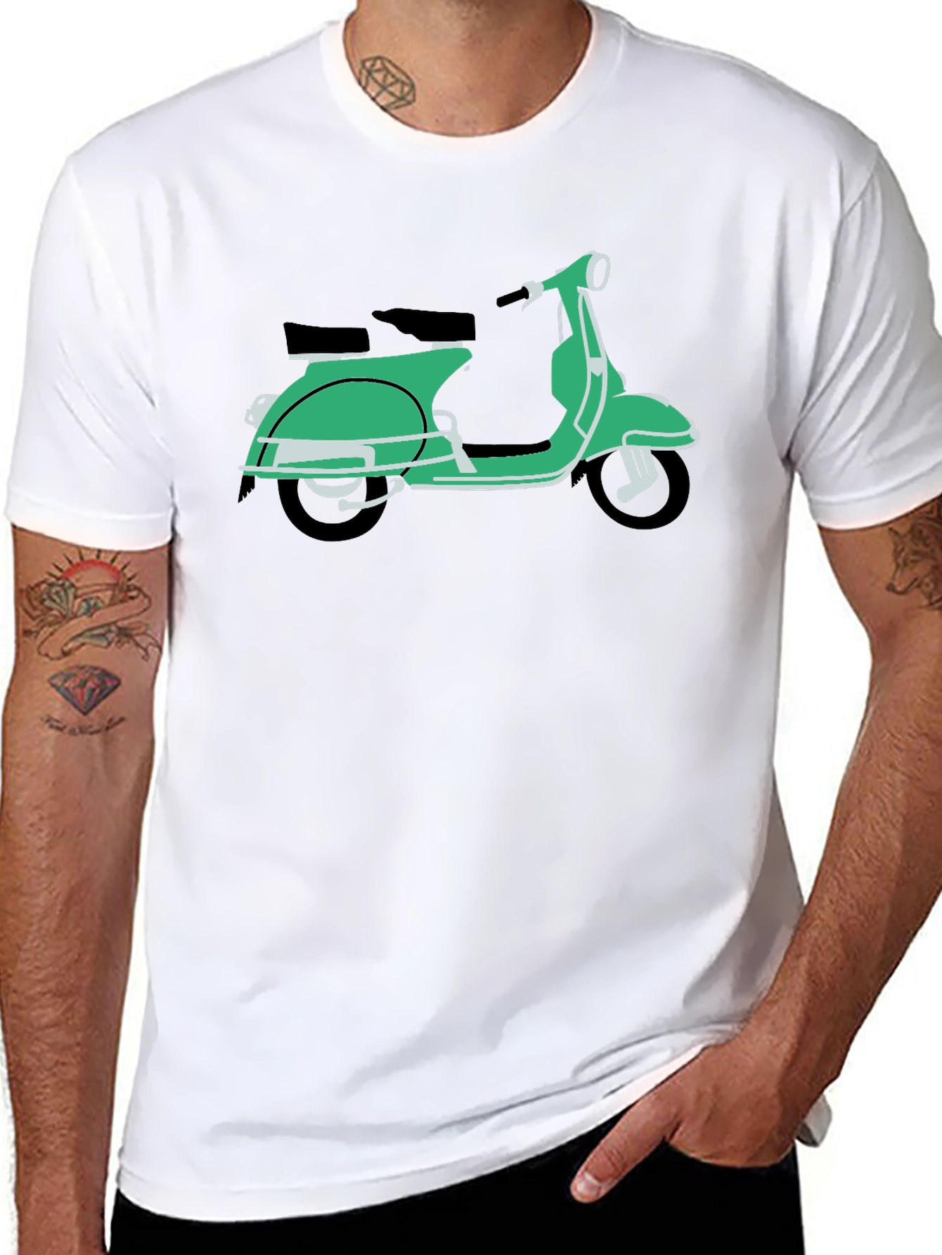 Retro Green Vespa Scooter Black T-Shirt