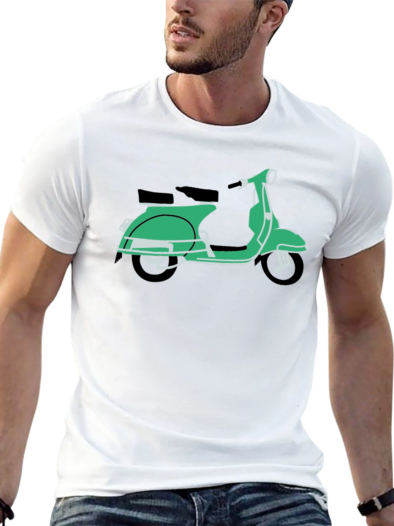 Retro Green Vespa Scooter Black T-Shirt
