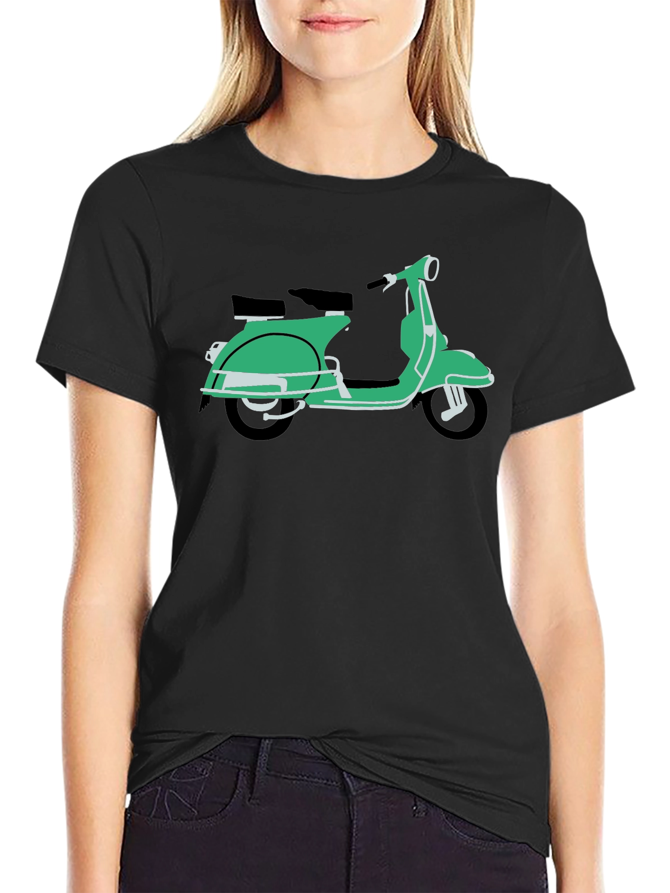 Retro Green Vespa Scooter Black T-Shirt