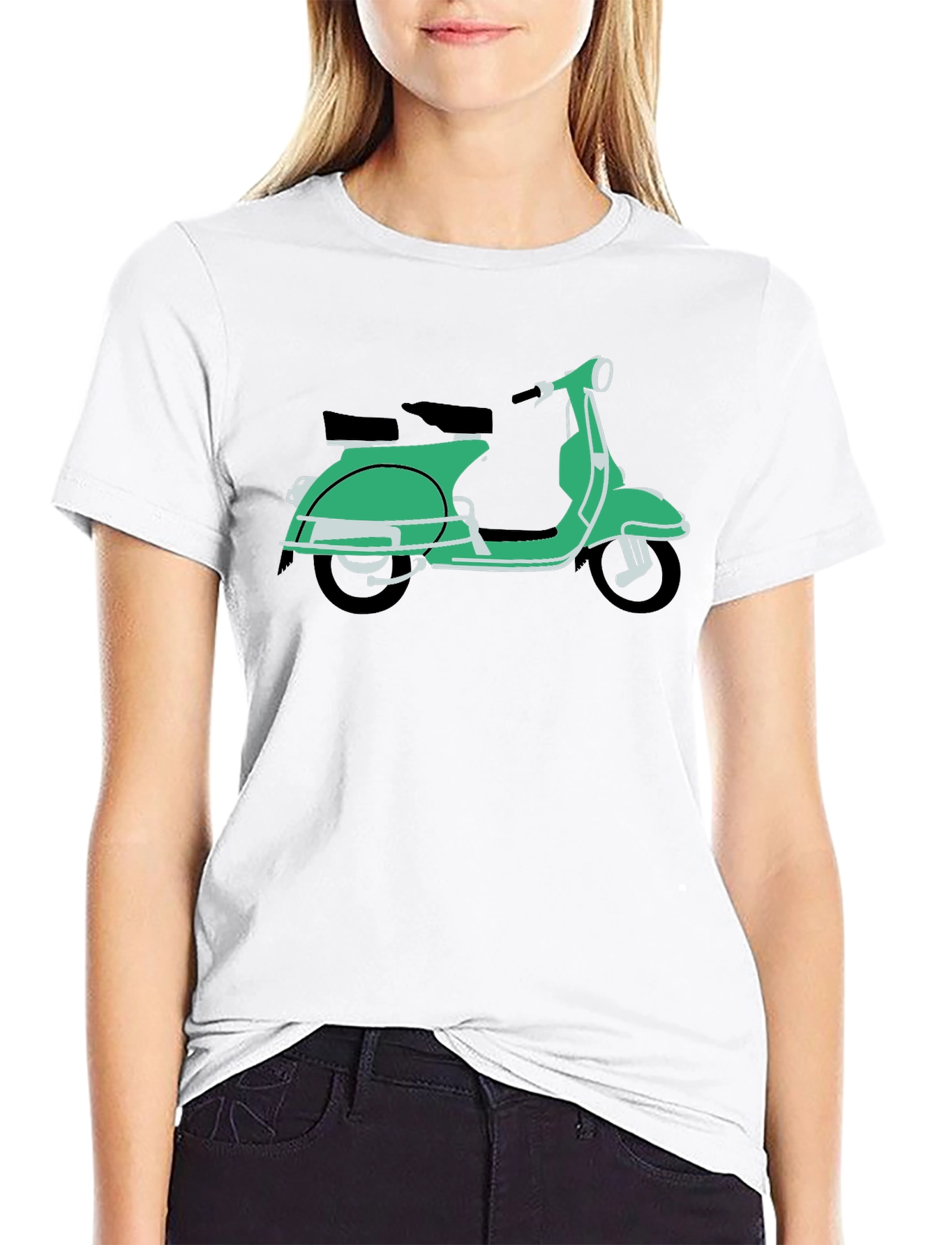 Retro Green Vespa Scooter Black T-Shirt